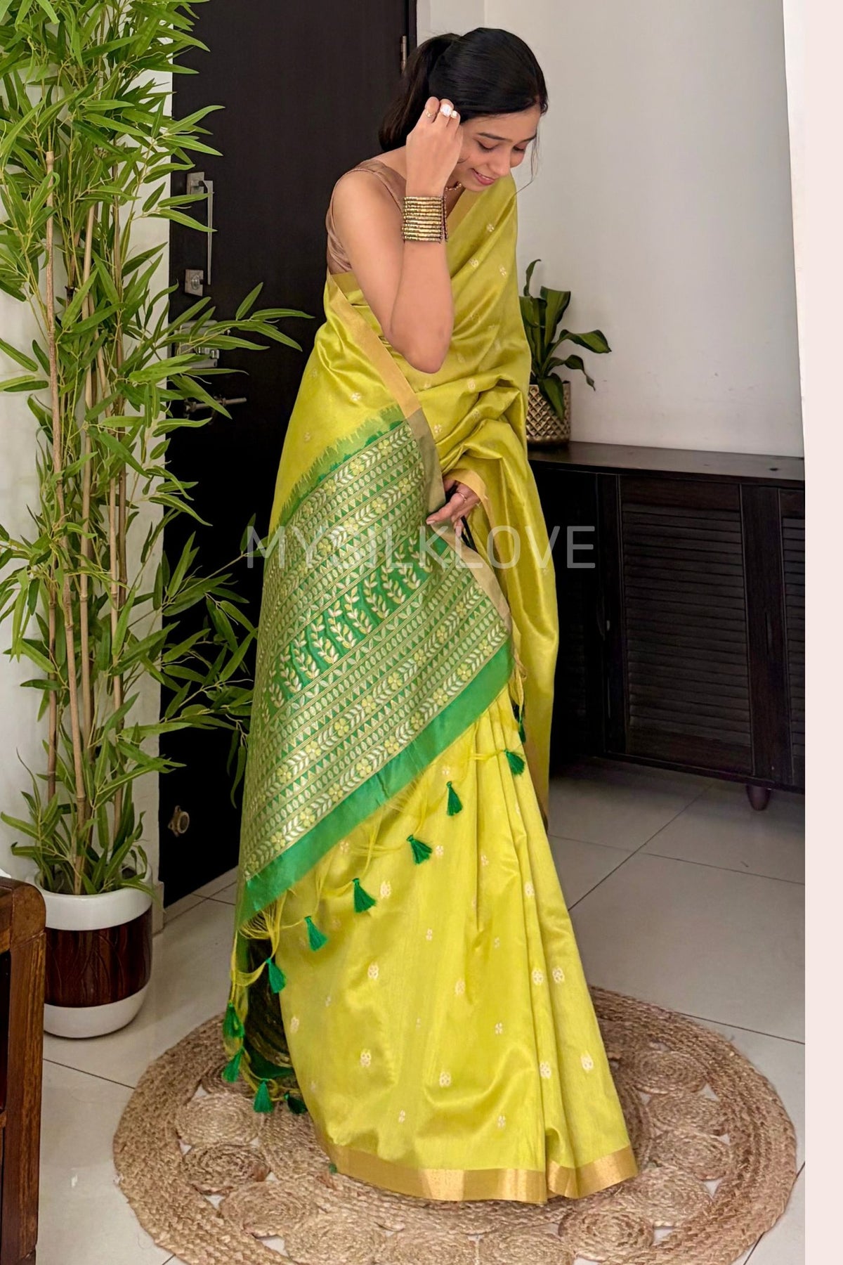 Buy MySilkLove Spring Green Tussar Handloom Silk Saree Online