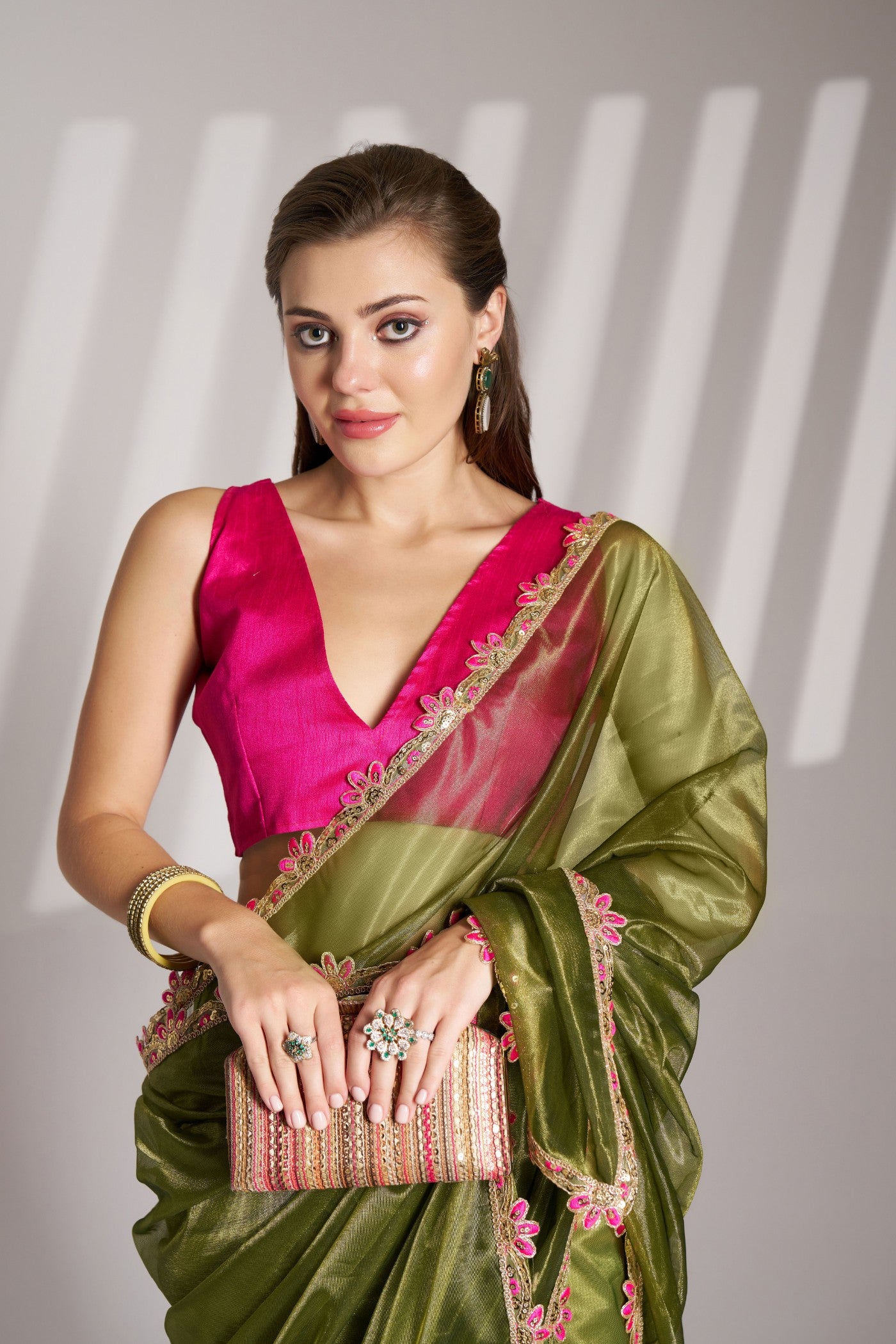 Buy MySilkLove Bronzetone Green Partywear Net Saree Online