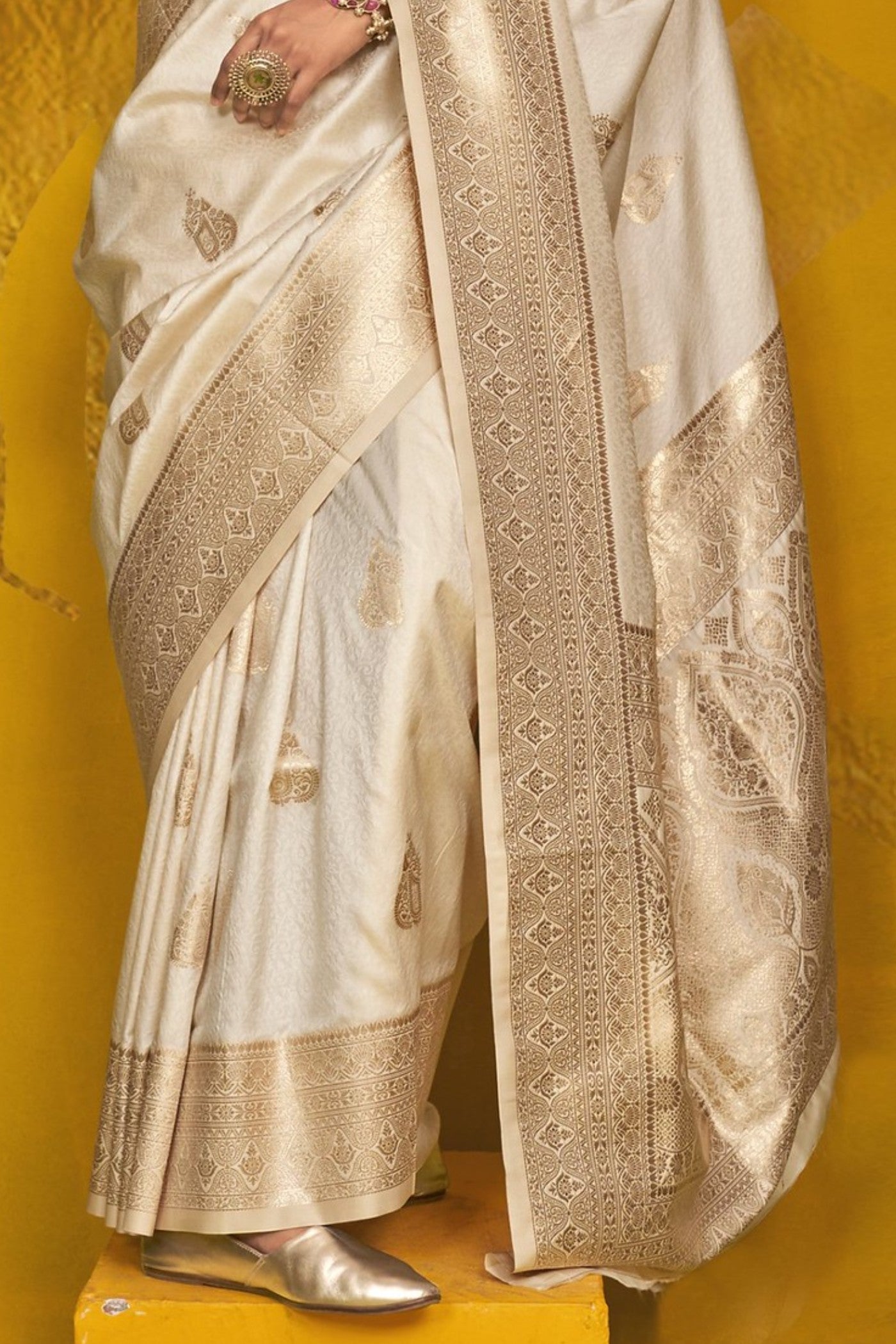 Buy MySilkLove Windsor Cream Banarasi Handloom Silk Saree Online