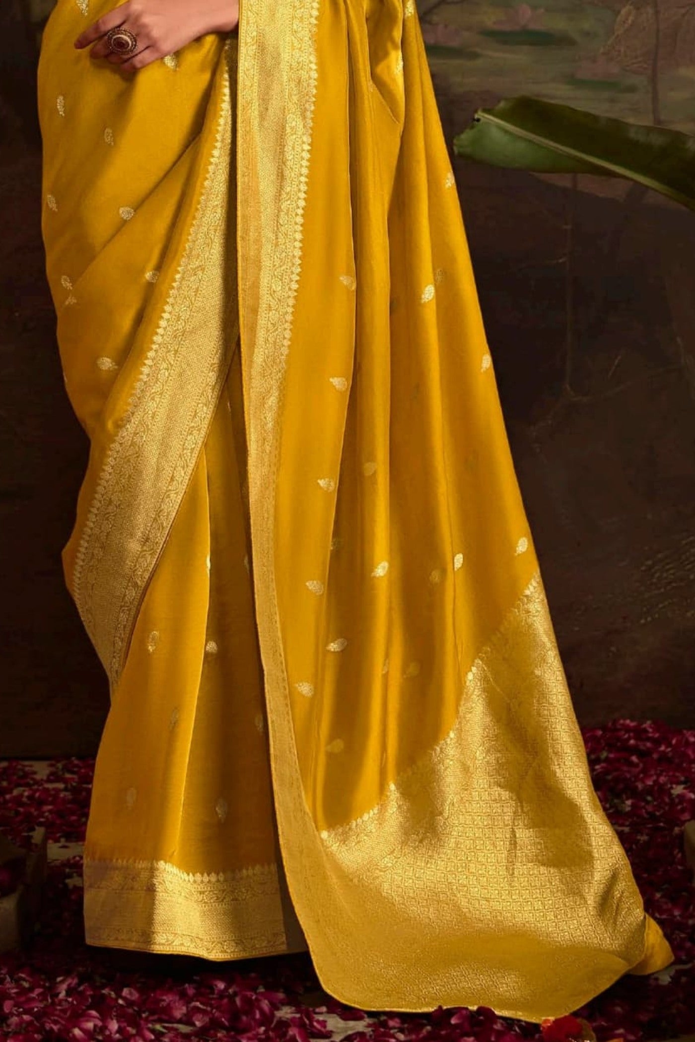 Buy MySilkLove Equator Yellow Designer Banarasi Dola Silk Saree Online