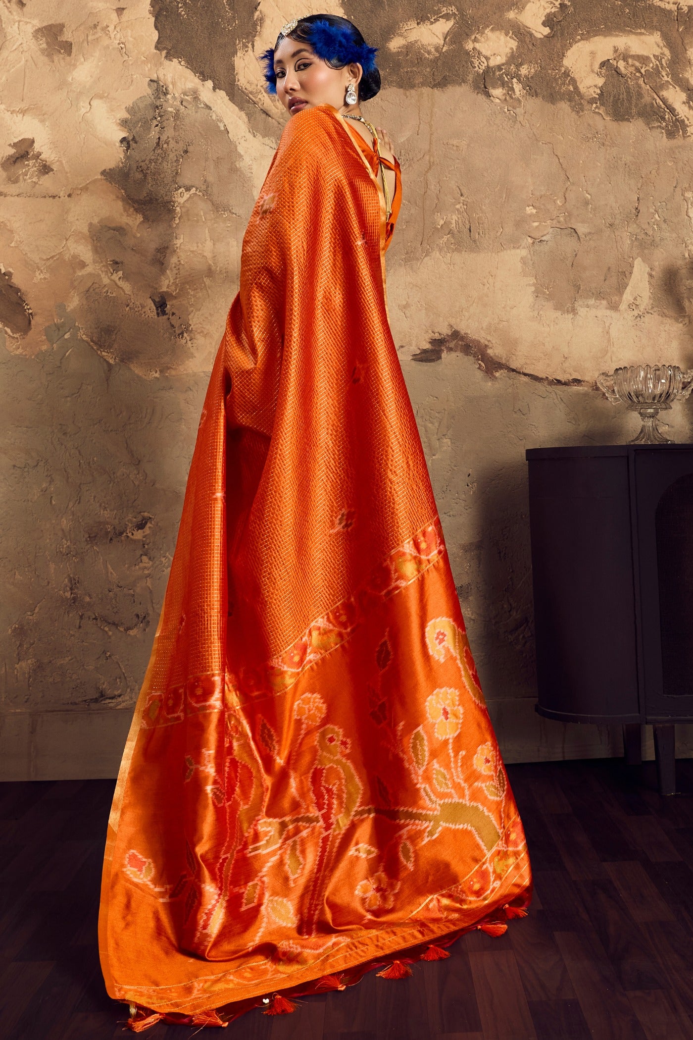 Buy MySilkLove Carrot Orange Tussar Paithani Fusion Handloom Saree Online