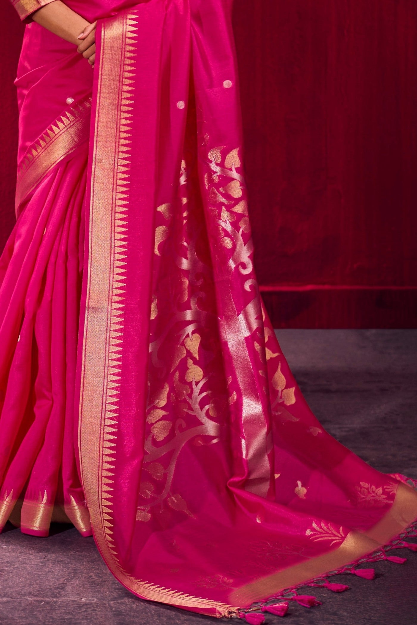 Buy MySilkLove Orchid Pink Handloom Satin Linen Silk Saree Online