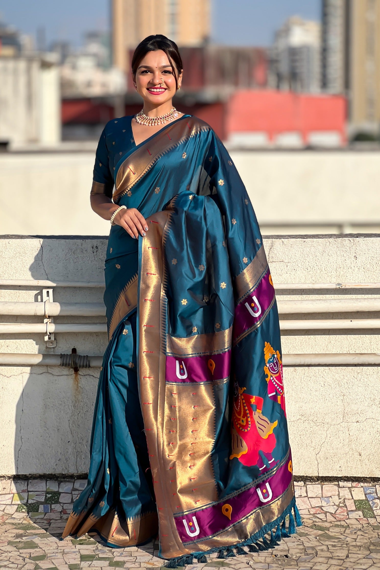 Buy MySilkLove Peacock Blue Woven Paithani Saree Online