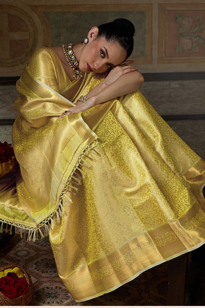 Buy MySilkLove Ochre Yellow Woven Kanjivaram Saree Online