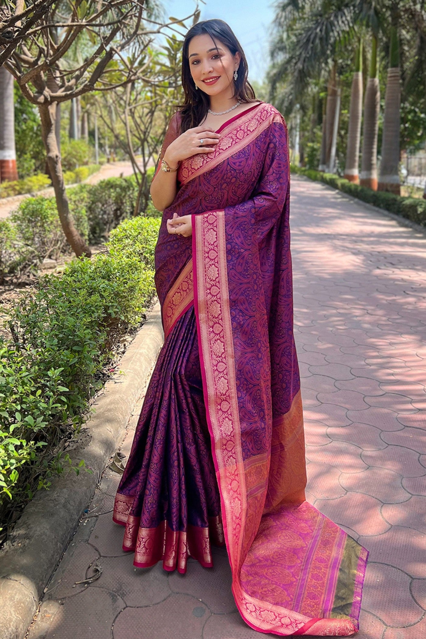 Buy MySilkLove Siren Purple Woven Banarasi Saree Online