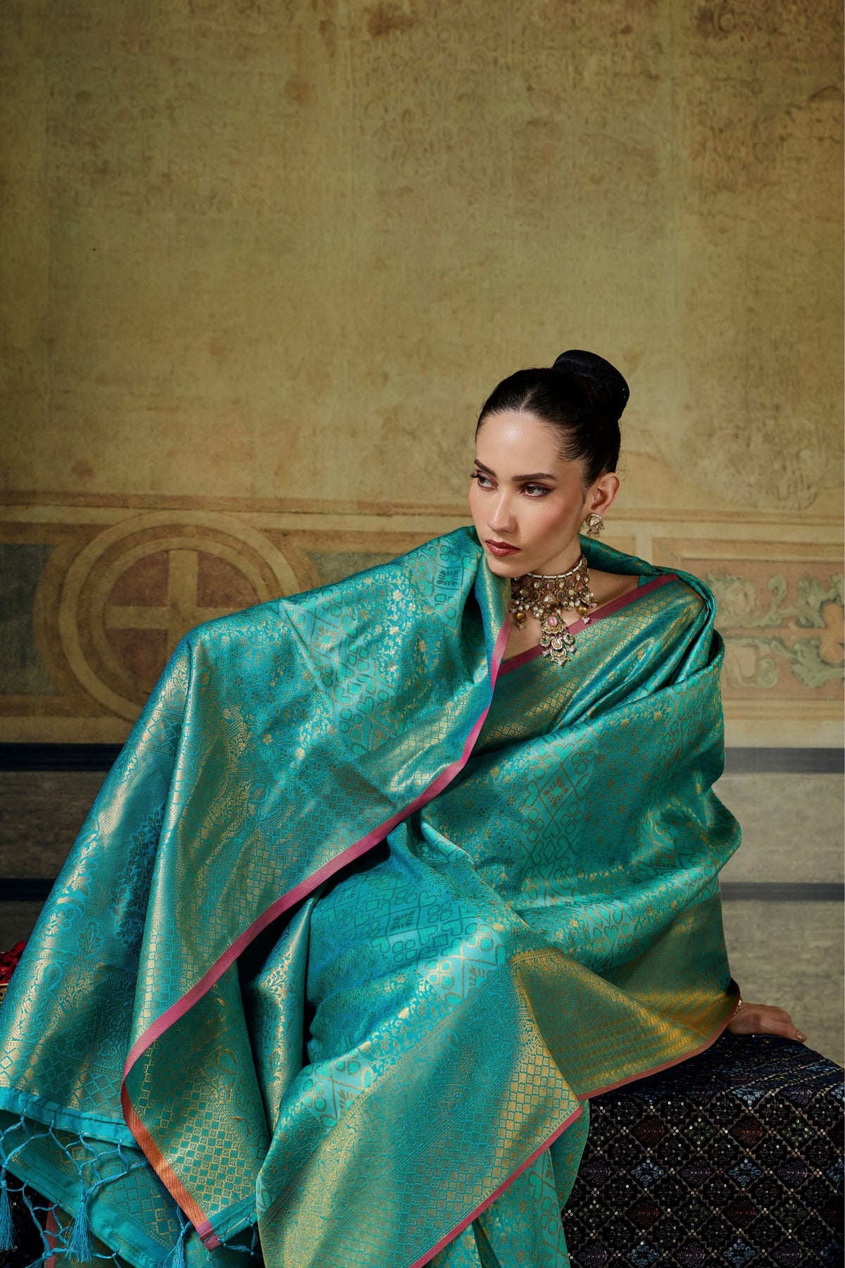 Buy MySilkLove Teal Blue Kanjivaram Handloom Saree Online