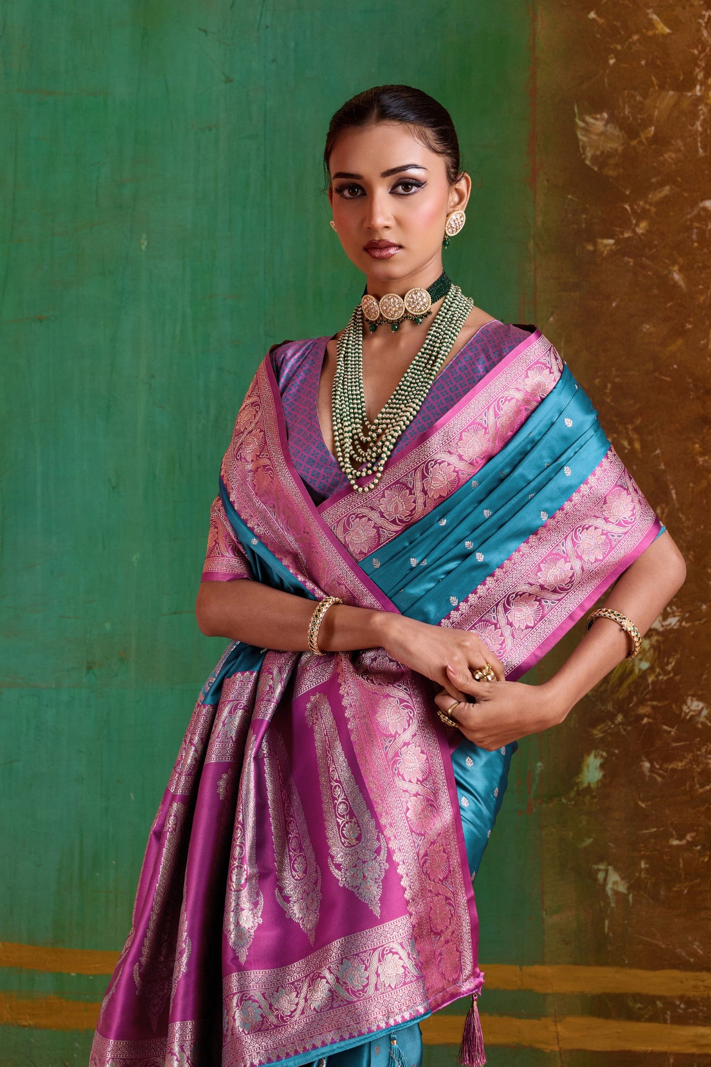 Buy MySilkLove Font Blue Handloom Satin Silk Saree Online