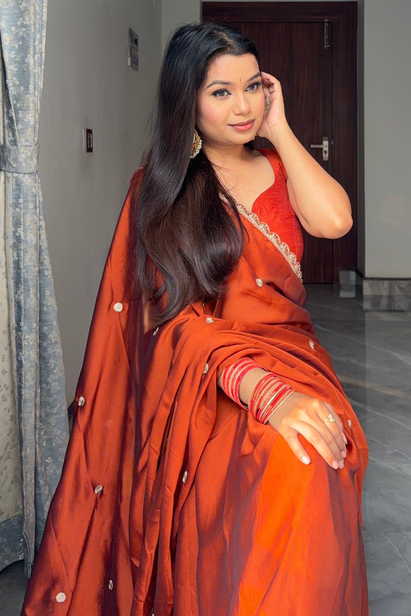 Buy MySilkLove Papaya Orange Georgette Partywear Saree Online