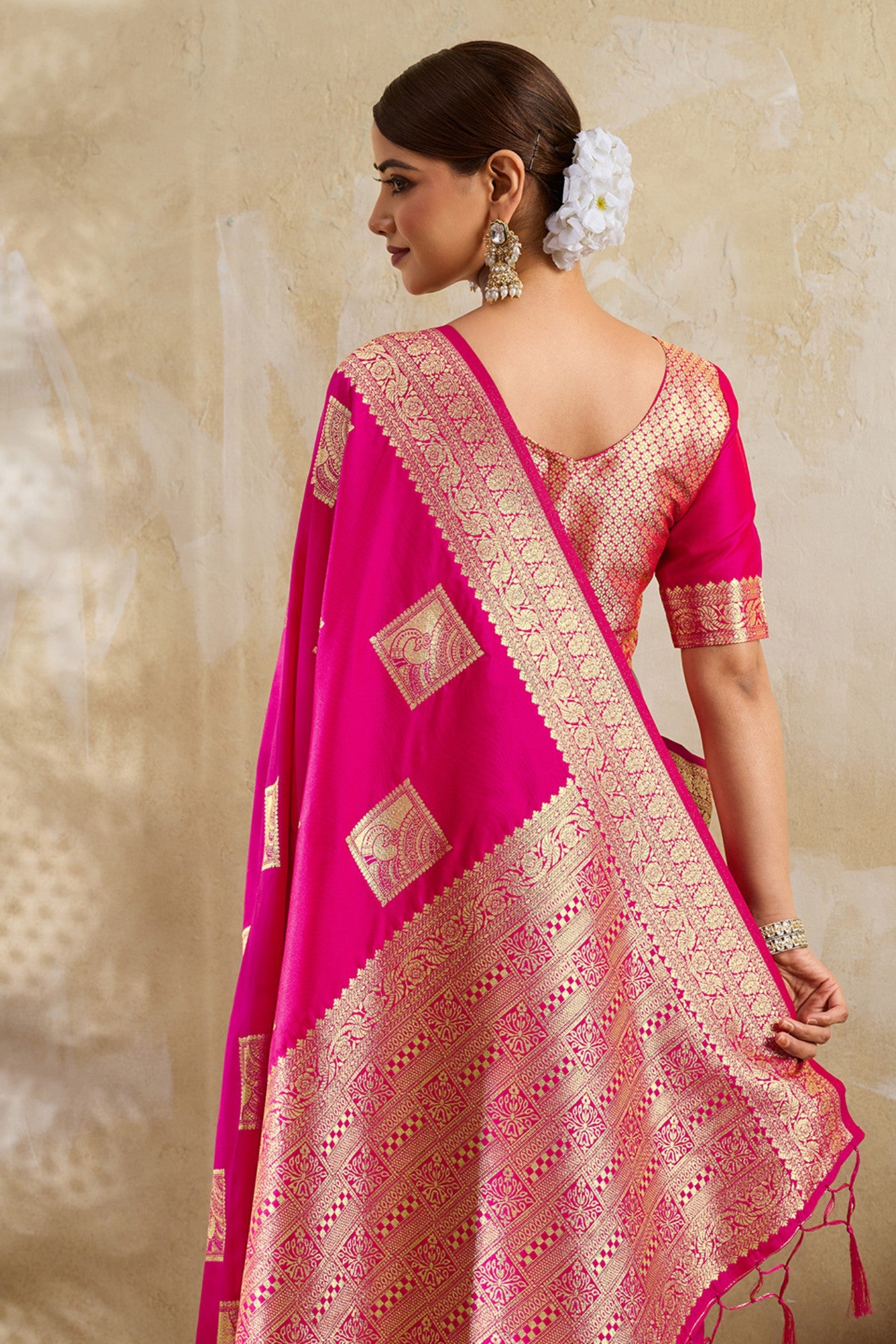 Buy MySilkLove Barbie Pink Woven Banarasi Soft Silk Saree Online