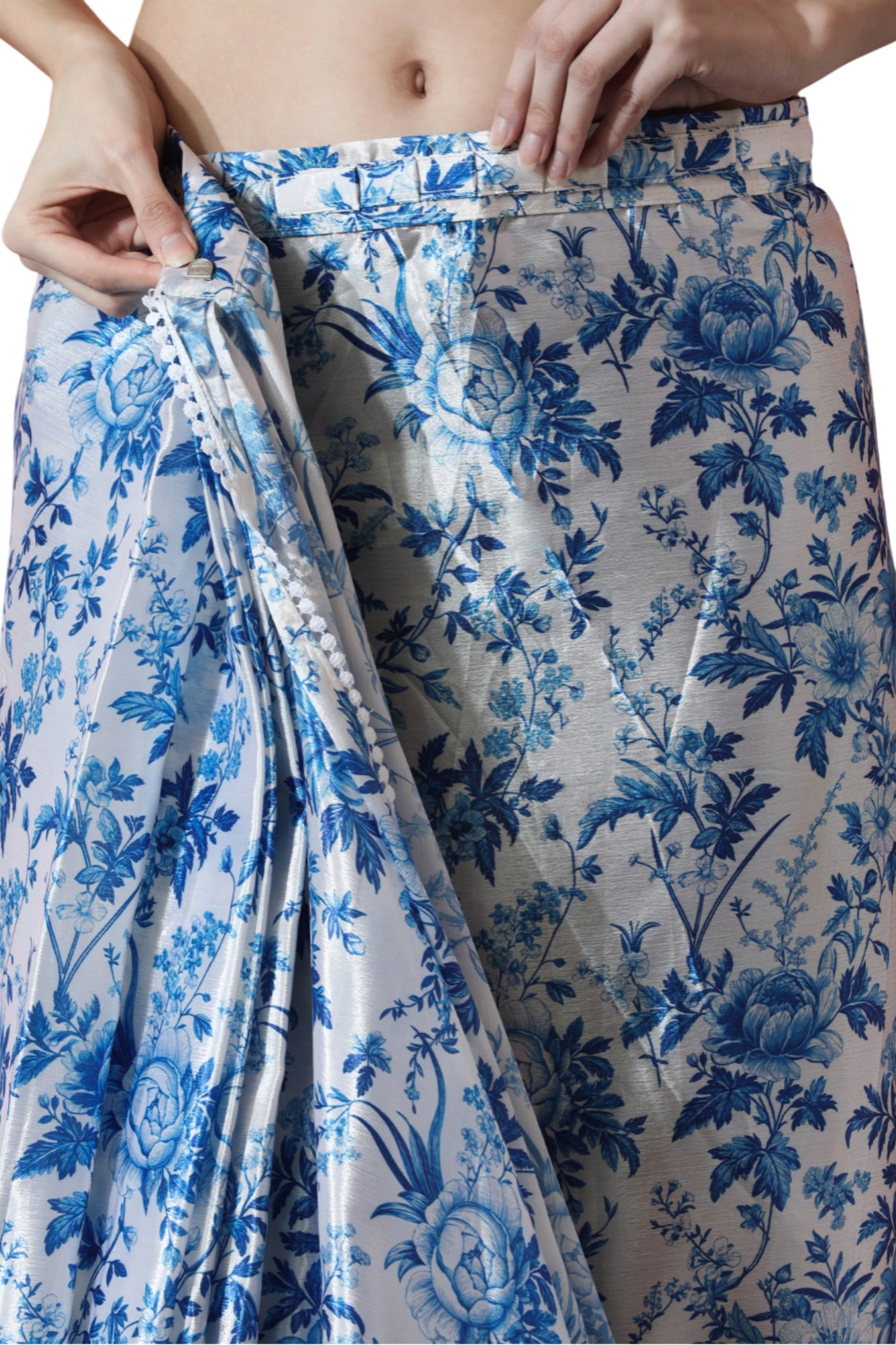 Buy MySilkLove Cornflower Blue Chinon Printed Ready To Wear Saree Online