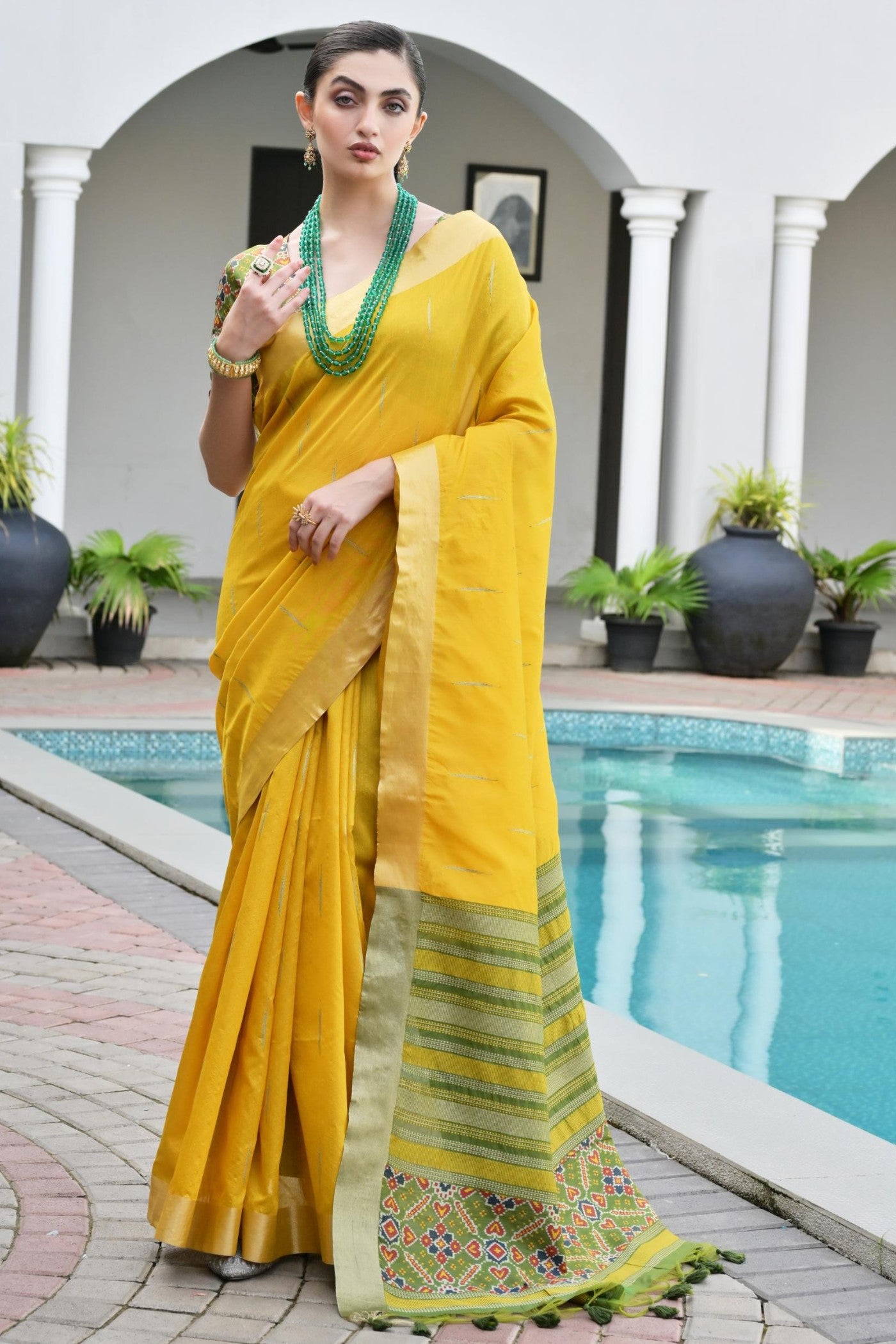 Buy MySilkLove Mellow Yellow Meenakari Woven Patola Saree Online