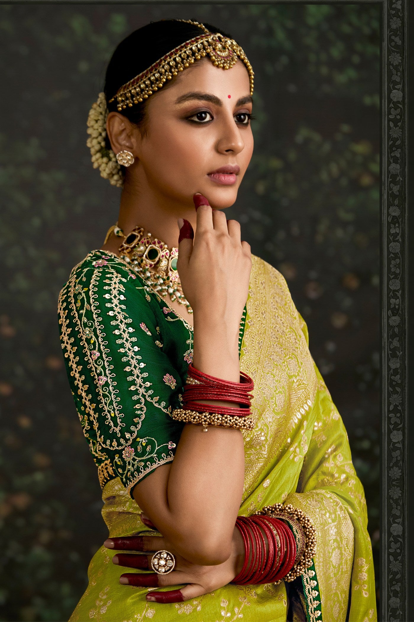 MySilkLove Pear Green Designer Banarasi Saree