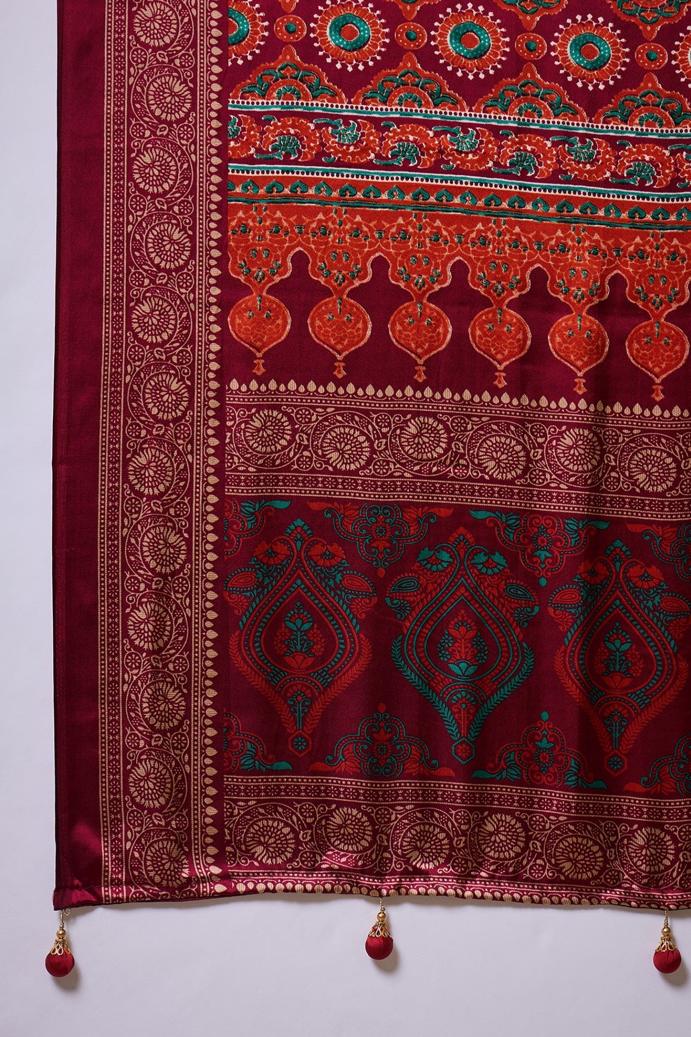 Buy MySilkLove Sanguine Brown Ajrakh Printed Satin Crepe Silk Saree Online