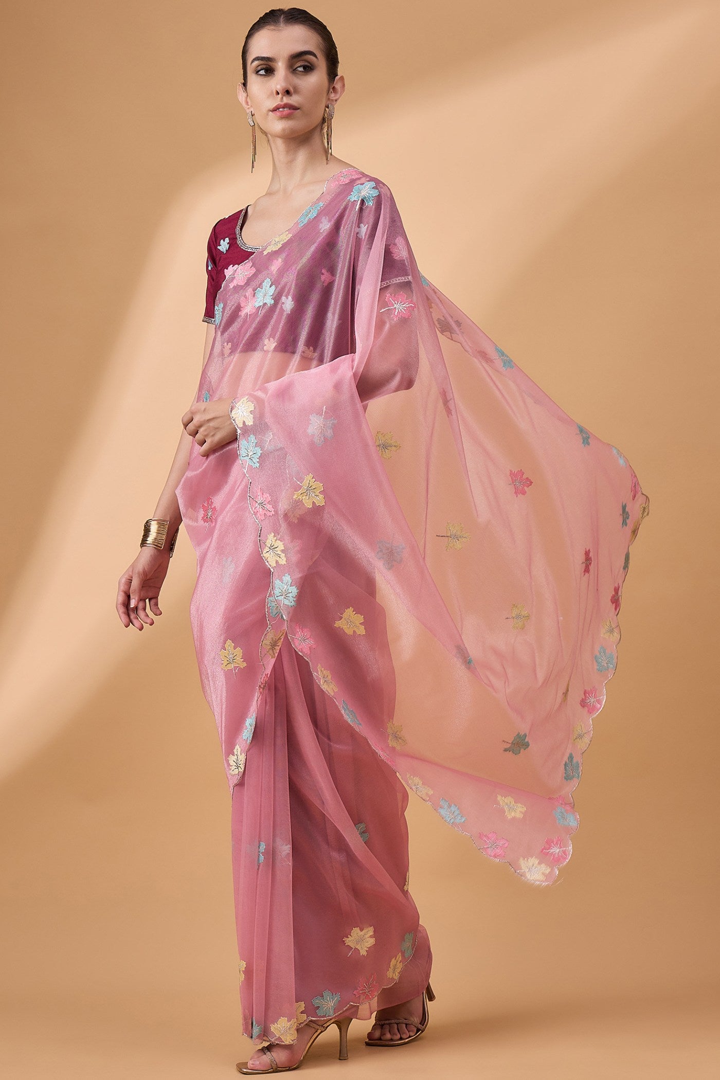 Buy MySilkLove Puce Pink Net Partywear Saree Online