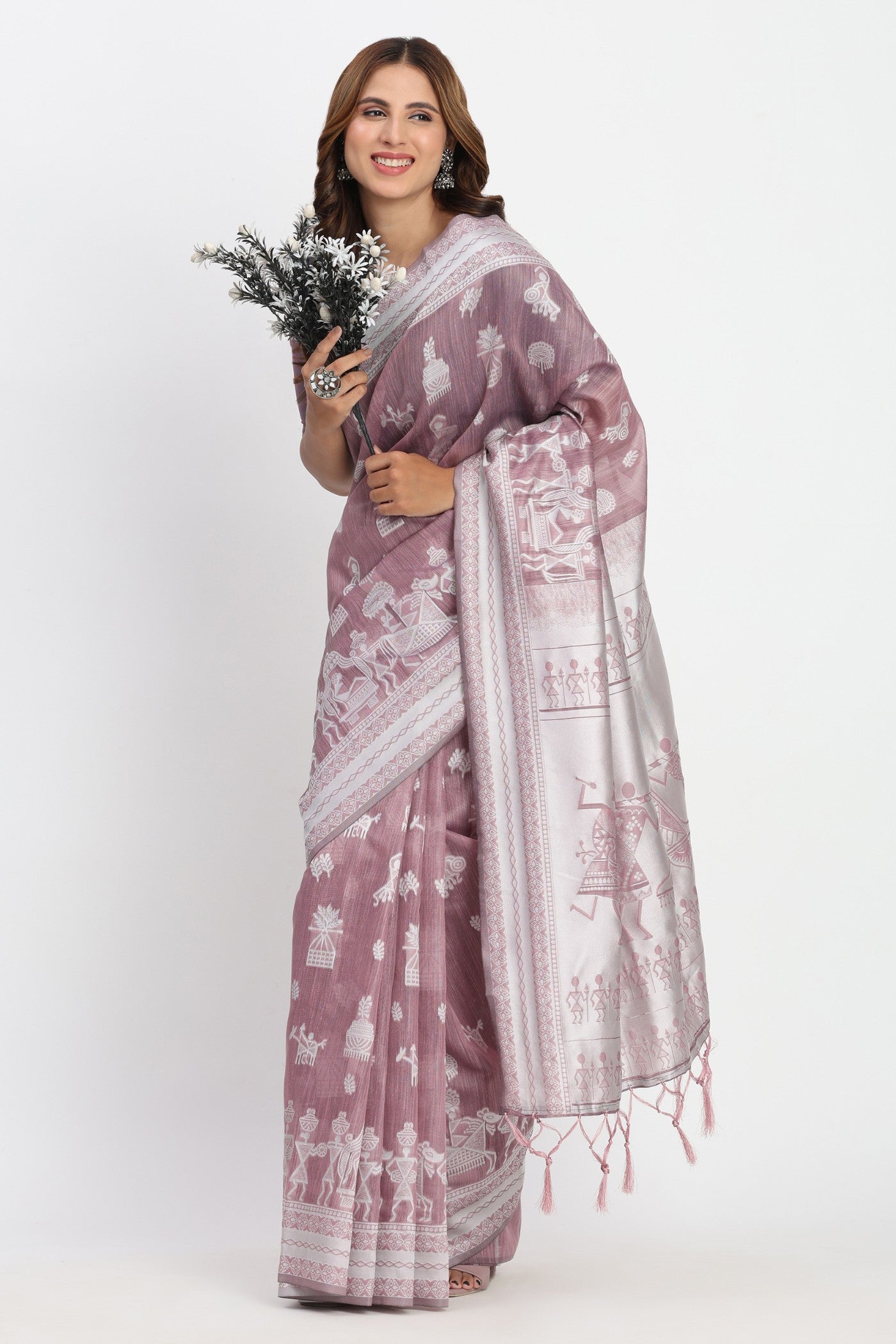 Buy MySilkLove Mauve Purple Woven Linen Cotton Saree Online