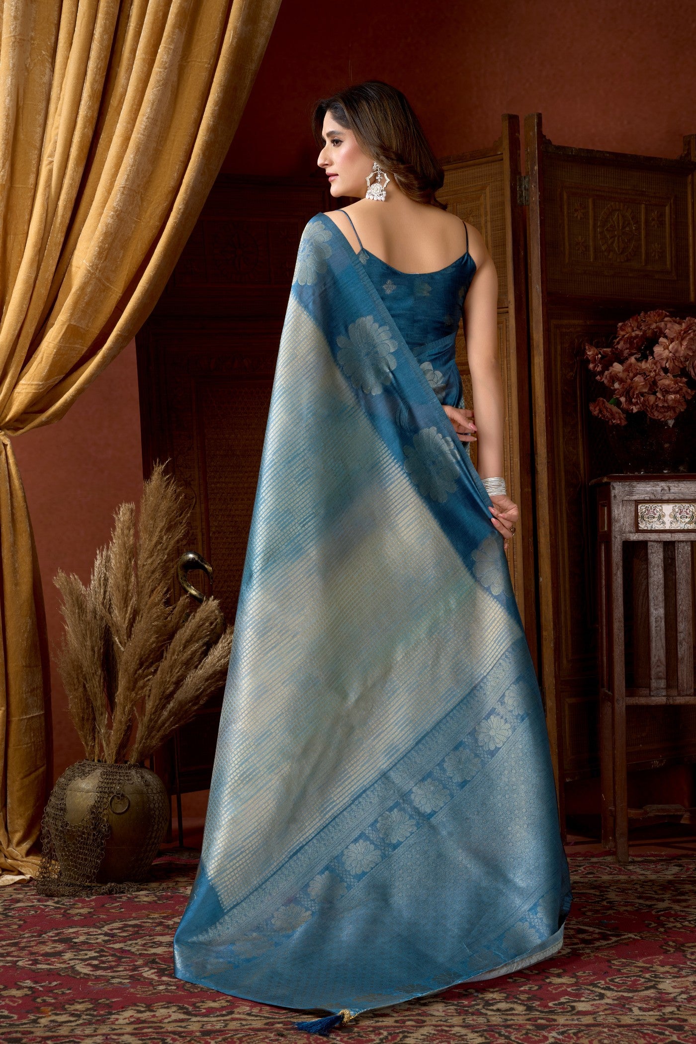 Buy MySilkLove Cornflower Blue Banarasi Soft Silk Saree Online