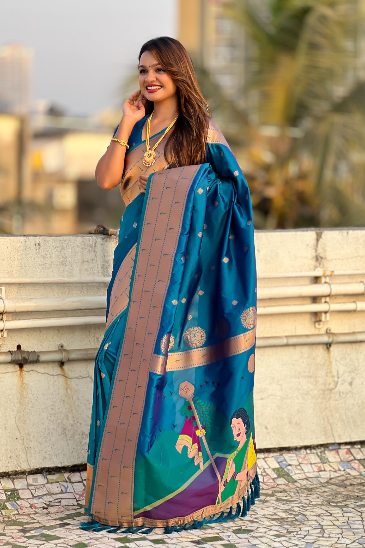 Buy MySilkLove Matisse Blue Woven Paithani Saree Online