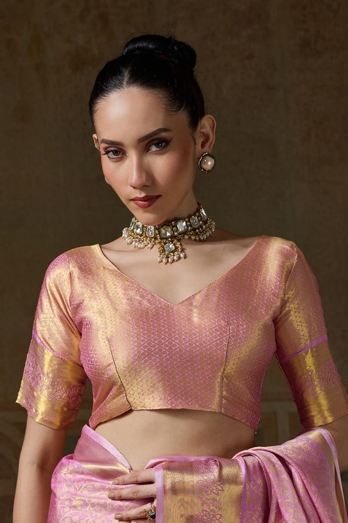 Buy MySilkLove Dusty Rose Pink Woven Kanjivaram Saree Online