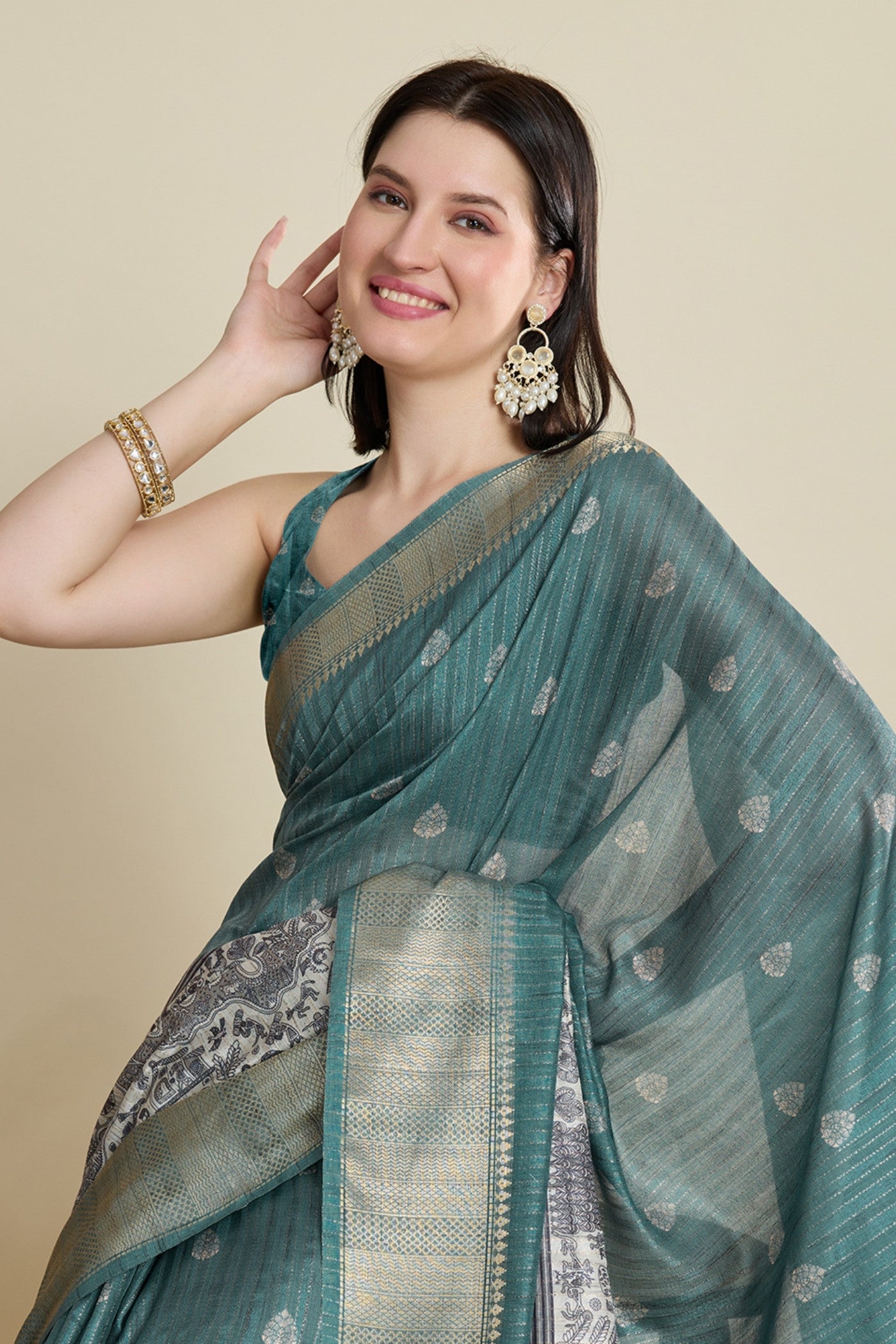 Buy MySilkLove Lawn Green Woven Cotton Saree Online