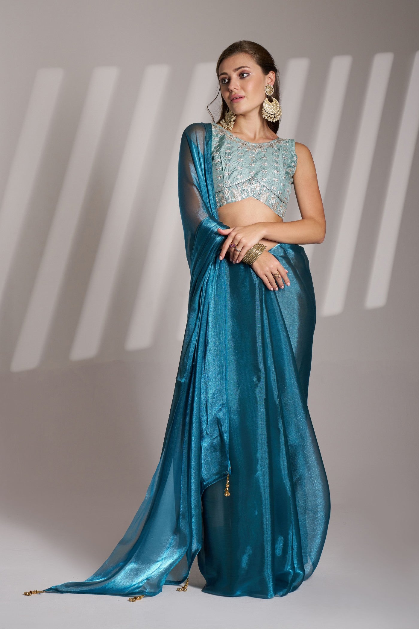 Buy MySilkLove Denim Blue Partywear Net Saree Online