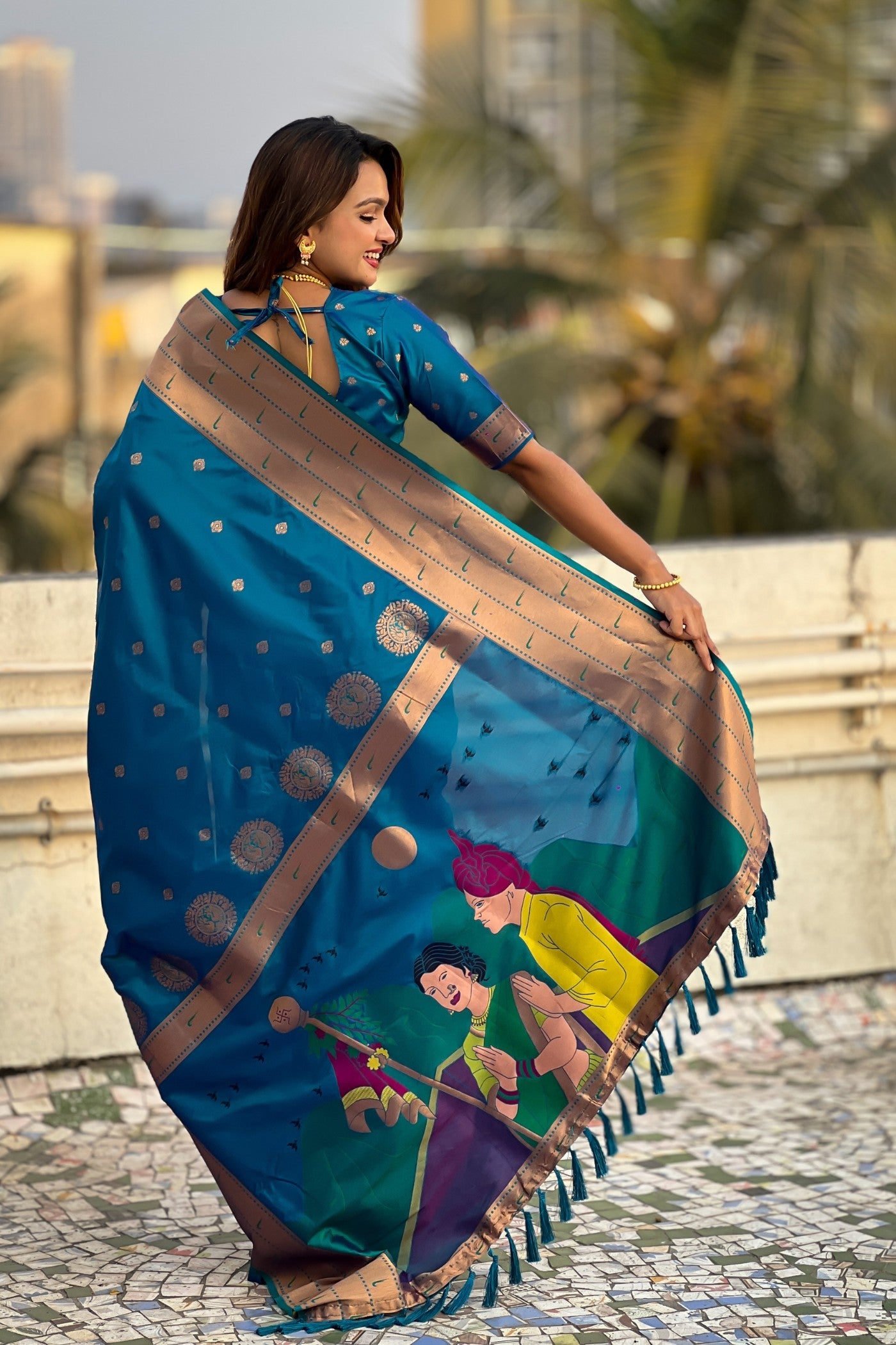 Buy MySilkLove Matisse Blue Woven Paithani Saree Online