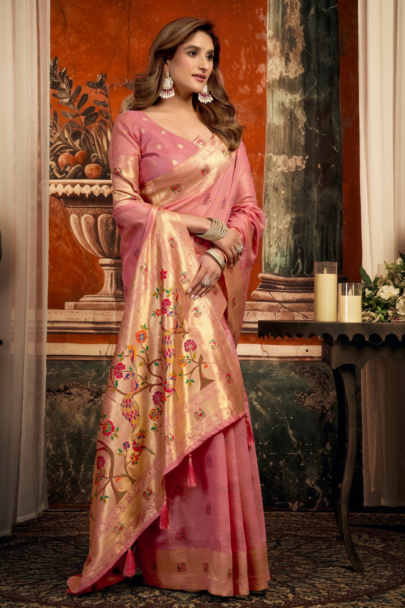 Buy MySilkLove Amaranth Pink Zari Woven Paithani Saree Online