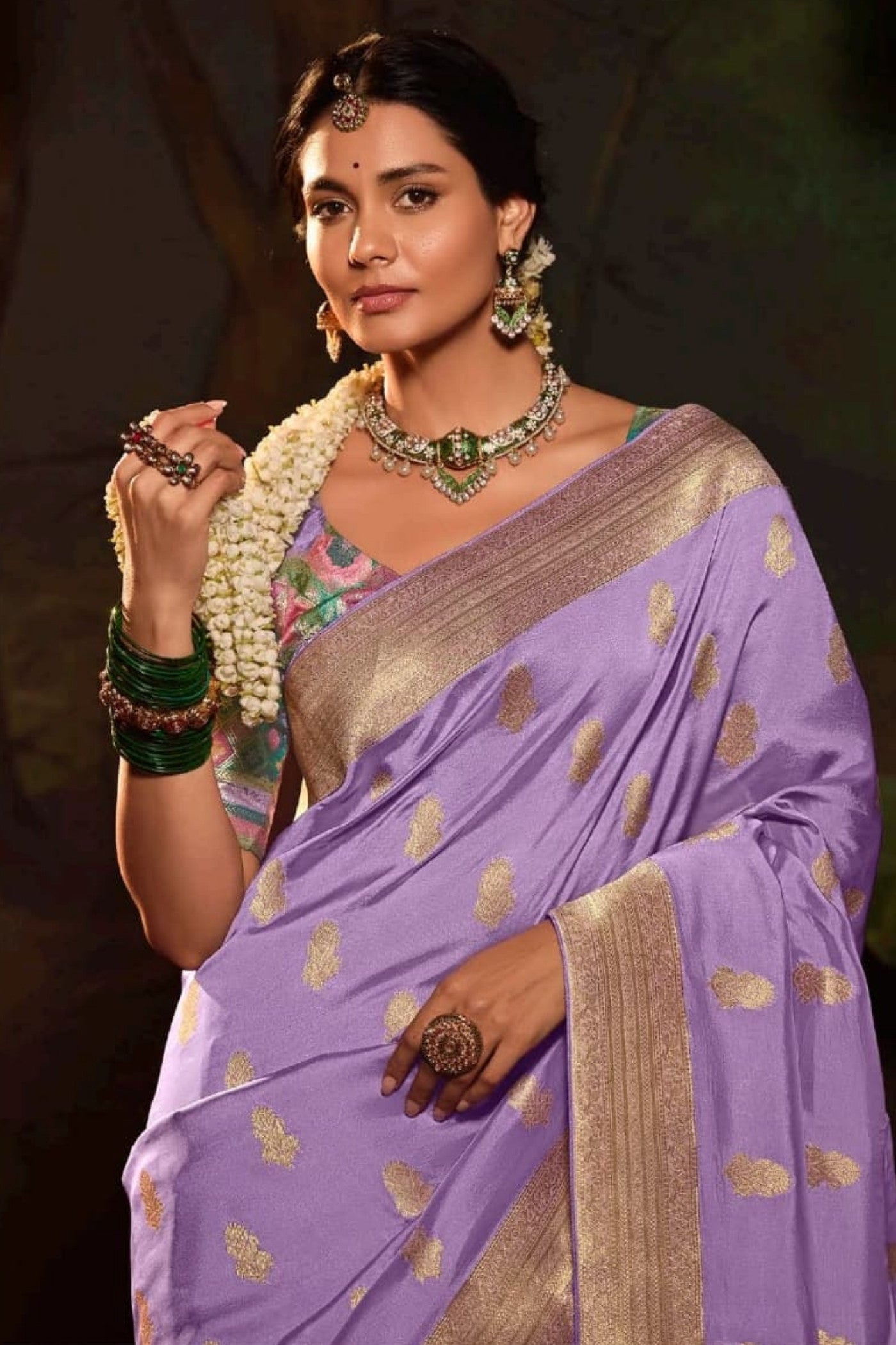 MySilkLove Glossy Grape Purple Designer Banarasi Dola Silk Saree