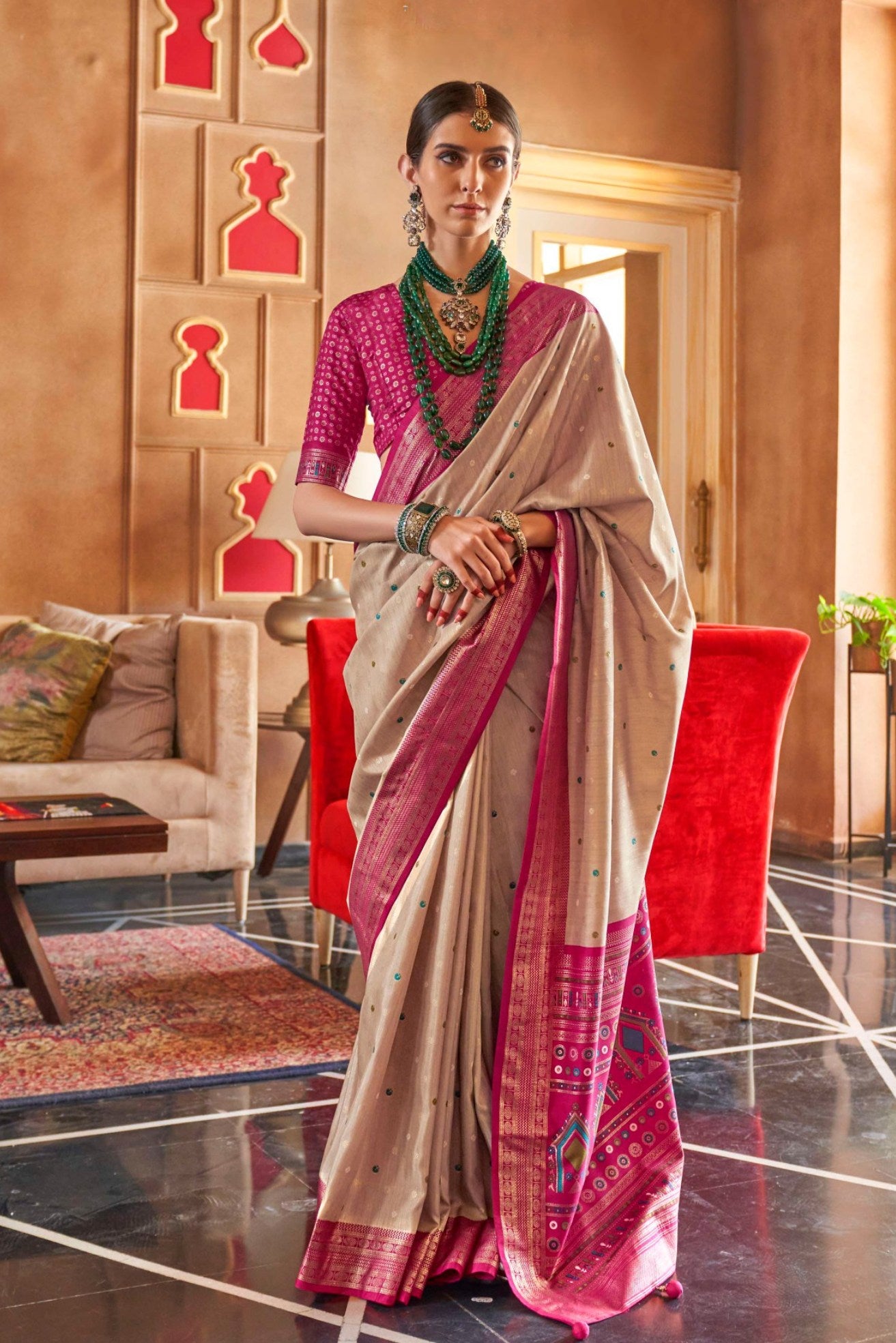 Buy MySilkLove Butter Cream Printed Patola Saree Online