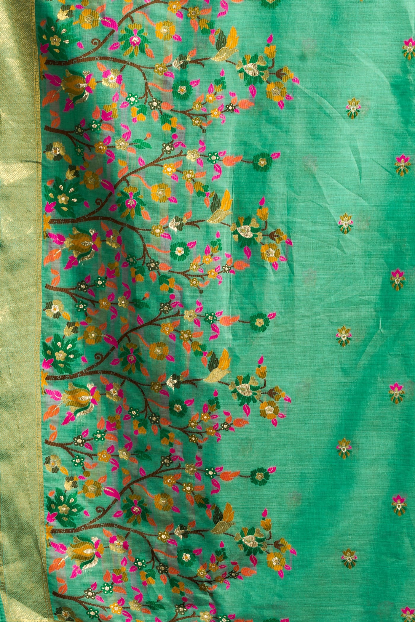 Buy MySilkLove Myrtle Green Handloom Muga Cotton Saree Online