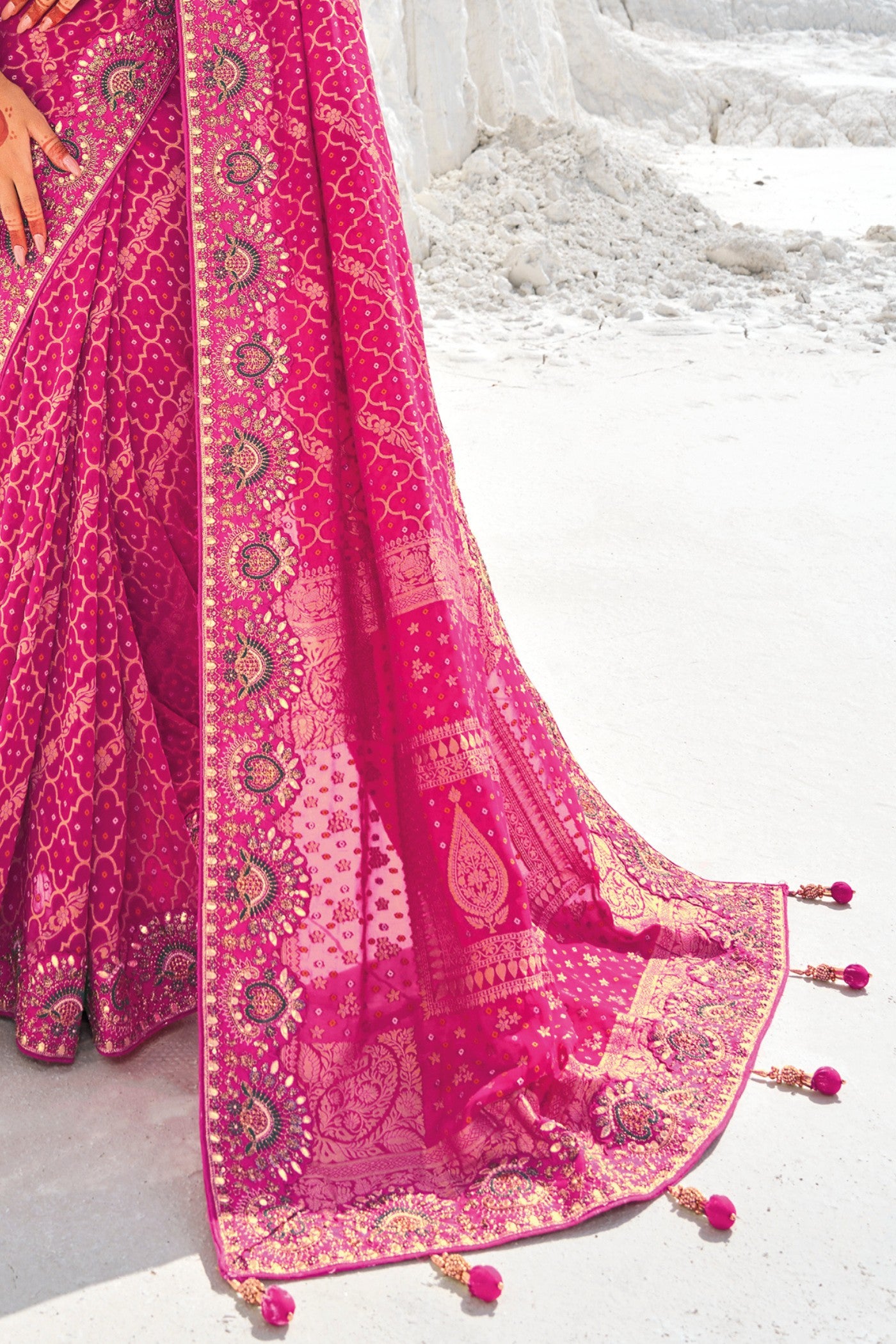 Buy MySilkLove China Rose Pink Georgette Patola Saree Online