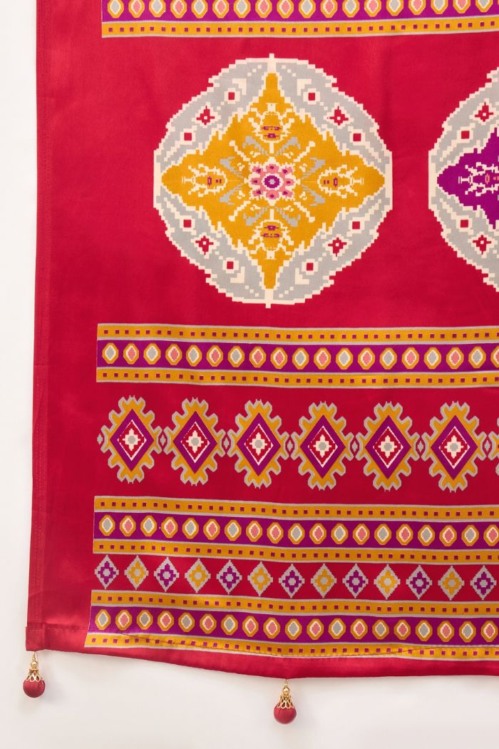 Buy MySilkLove Thistle Purple and Red Patola Printed Satin Crepe Silk Saree Online