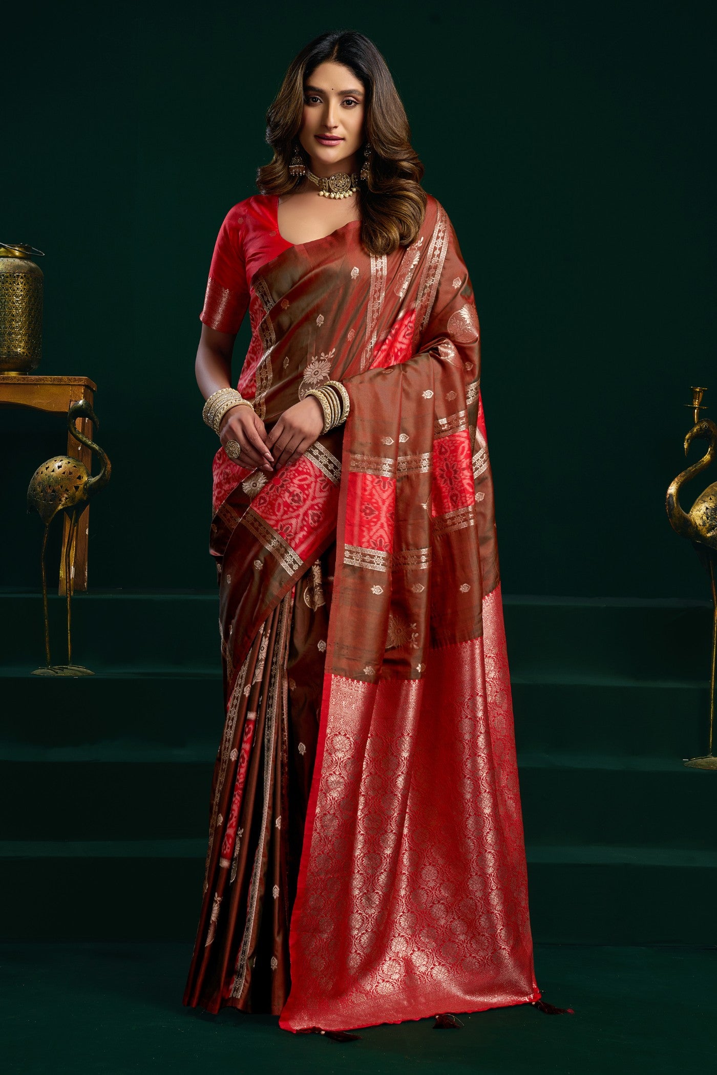 Buy MySilkLove Bisque Brown Banarasi Handloom Soft Silk Saree Online