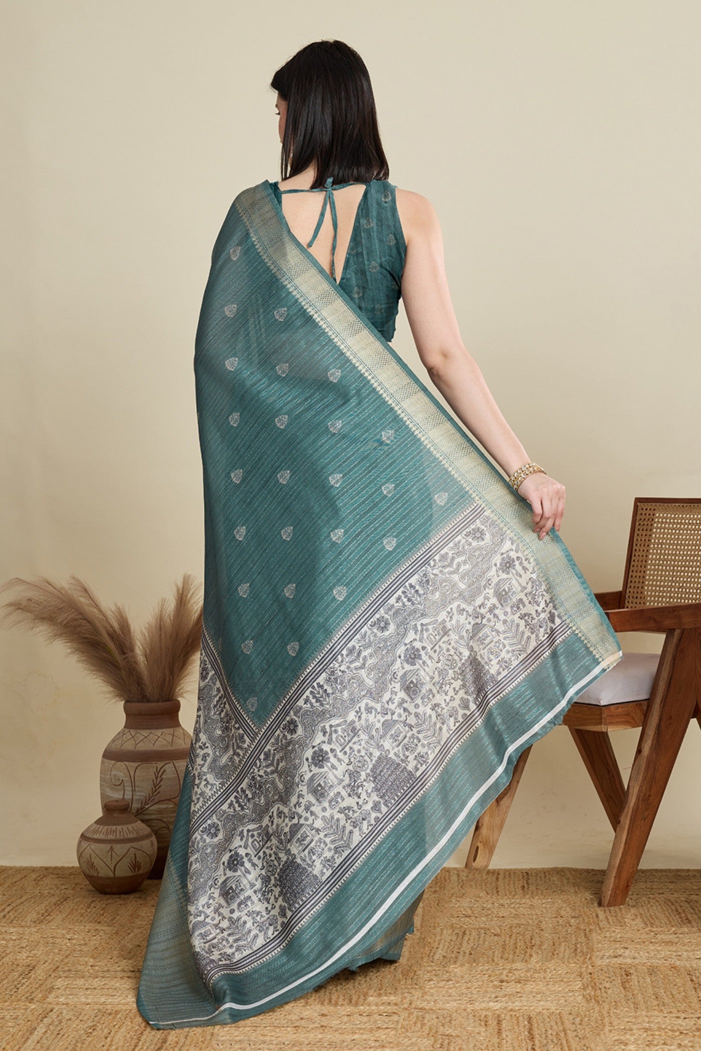 Buy MySilkLove Lawn Green Woven Cotton Saree Online