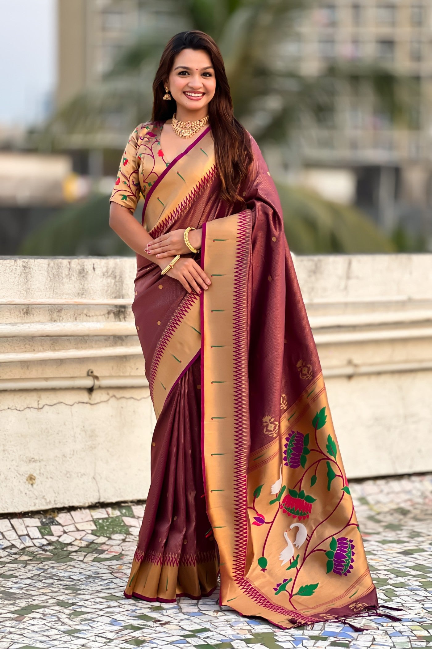 Buy MySilkLove Pastel Maroon Woven Tissue Paithani Saree Online