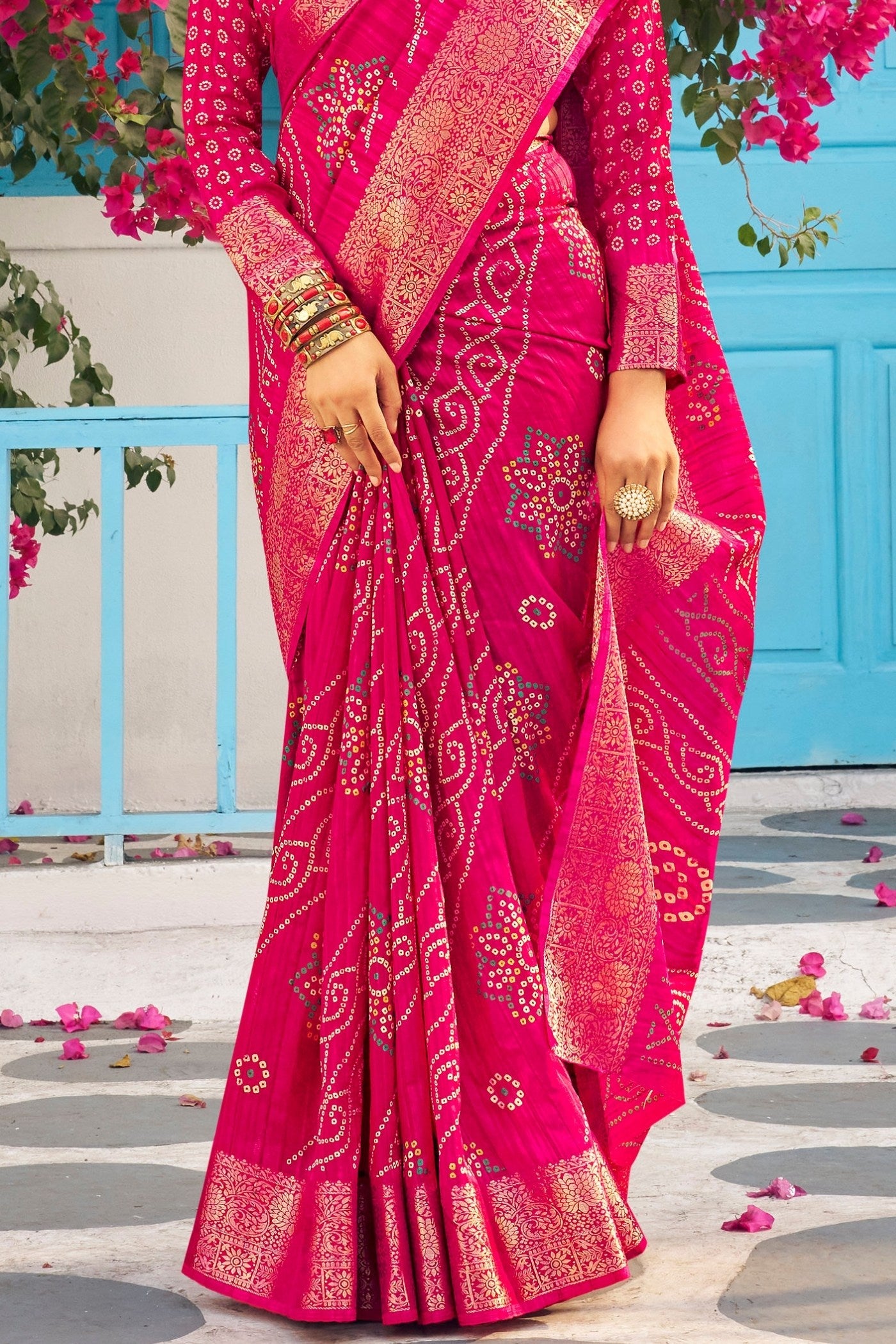 Buy MySilkLove Jazzberry Jam Pink Banarasi Printed Saree Online