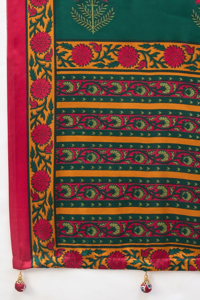 Buy MySilkLove Jungle Green and Red Modal Satin Printed Silk Saree Online