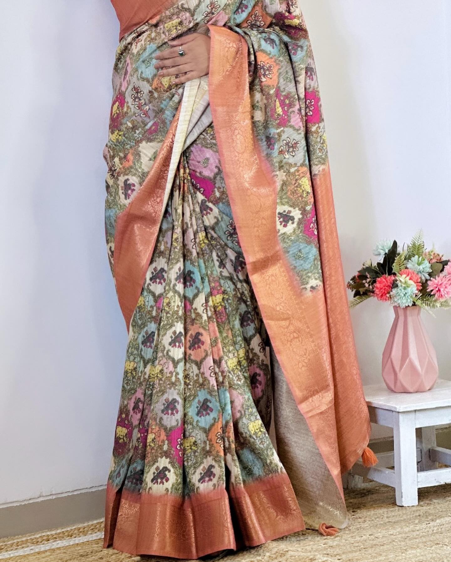 Buy MySilkLove Copper Penny Pink and Brown Digital Printed Tussar Silk Saree Online