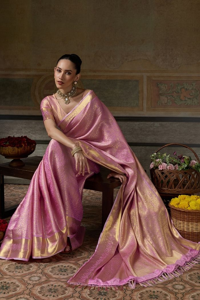 Buy MySilkLove Dusty Rose Pink Woven Kanjivaram Saree Online