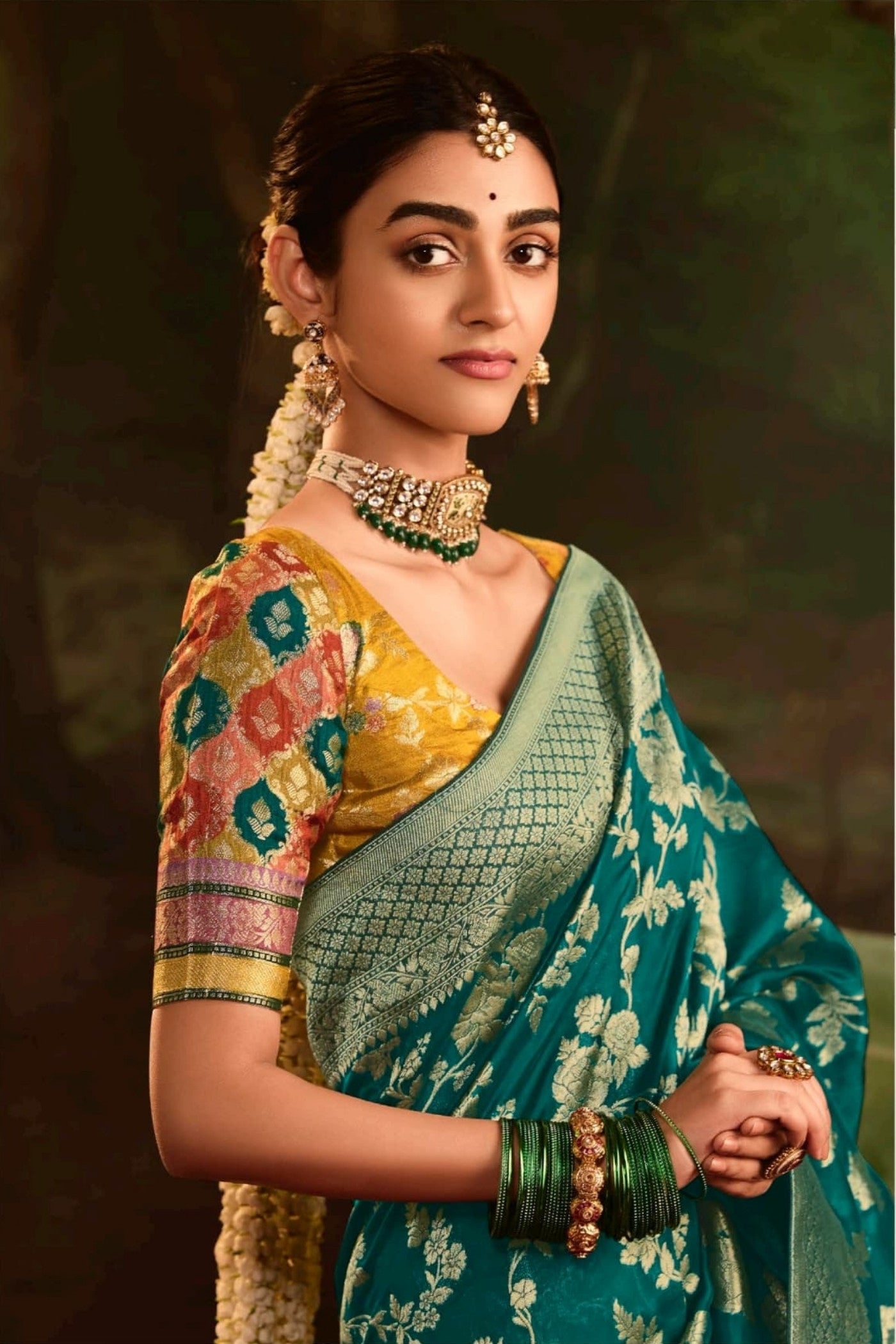 Buy MySilkLove Oracle Green Designer Banarasi Dola Silk Saree Online