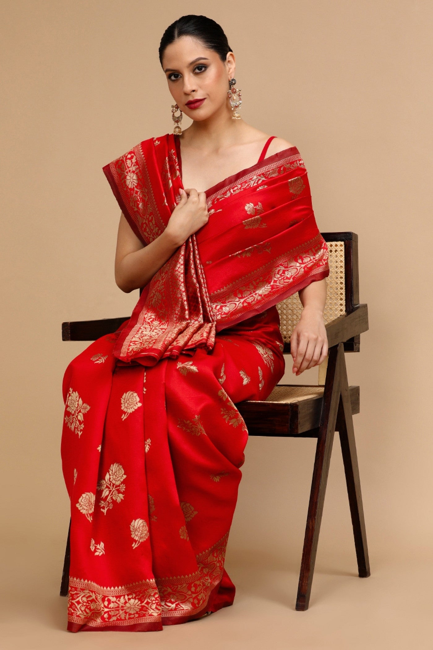 MySilkLove Vermilion Red Woven Jacquard Lichi Silk Saree