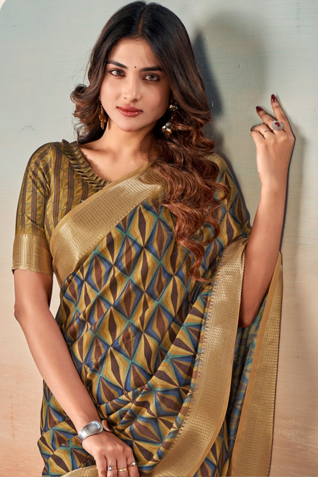 Buy MySilkLove Sorell Brown Banarasi Digital Printed Saree Online