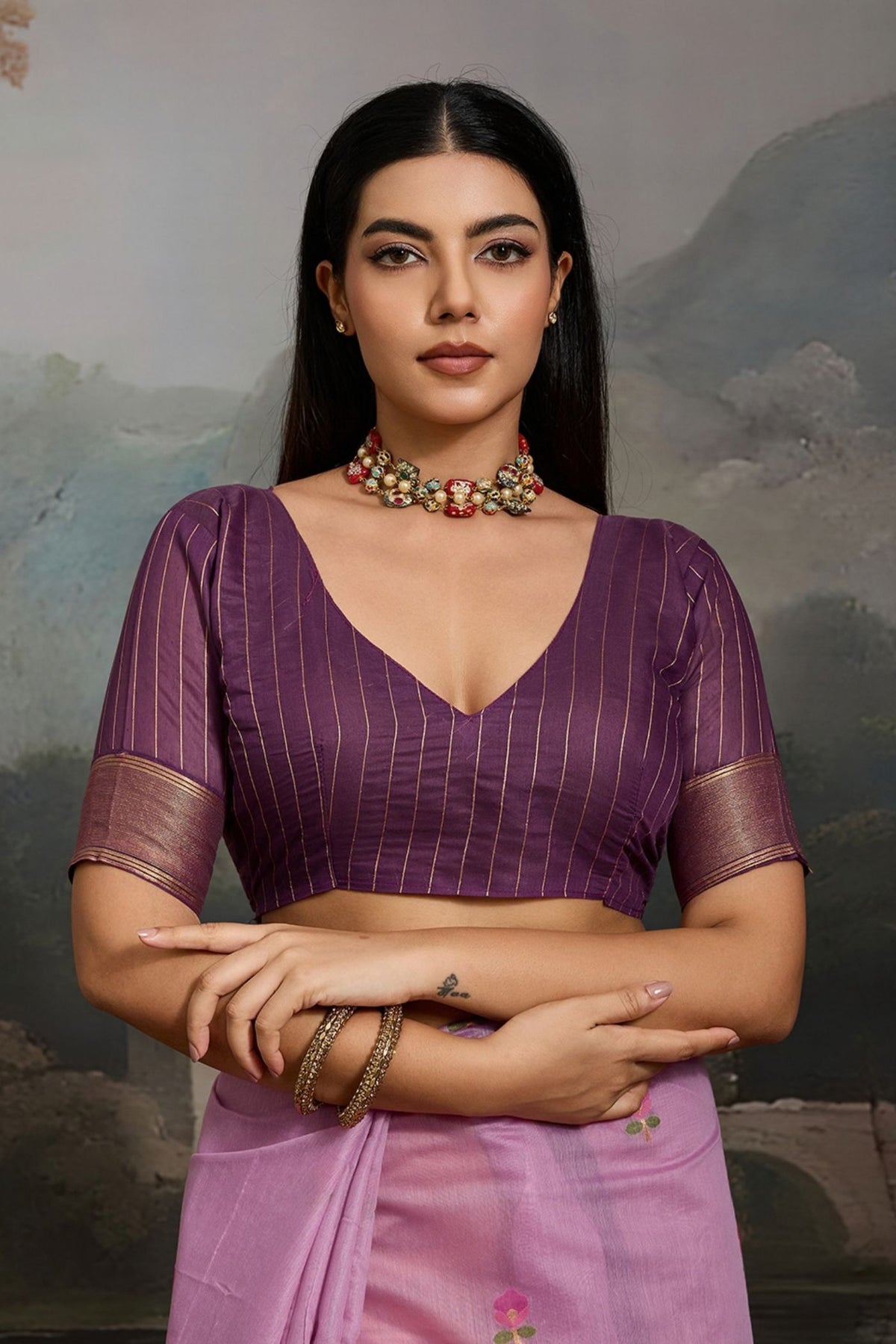 Buy MySilkLove Iris Purple Cotton Handloom Swan Saree Online