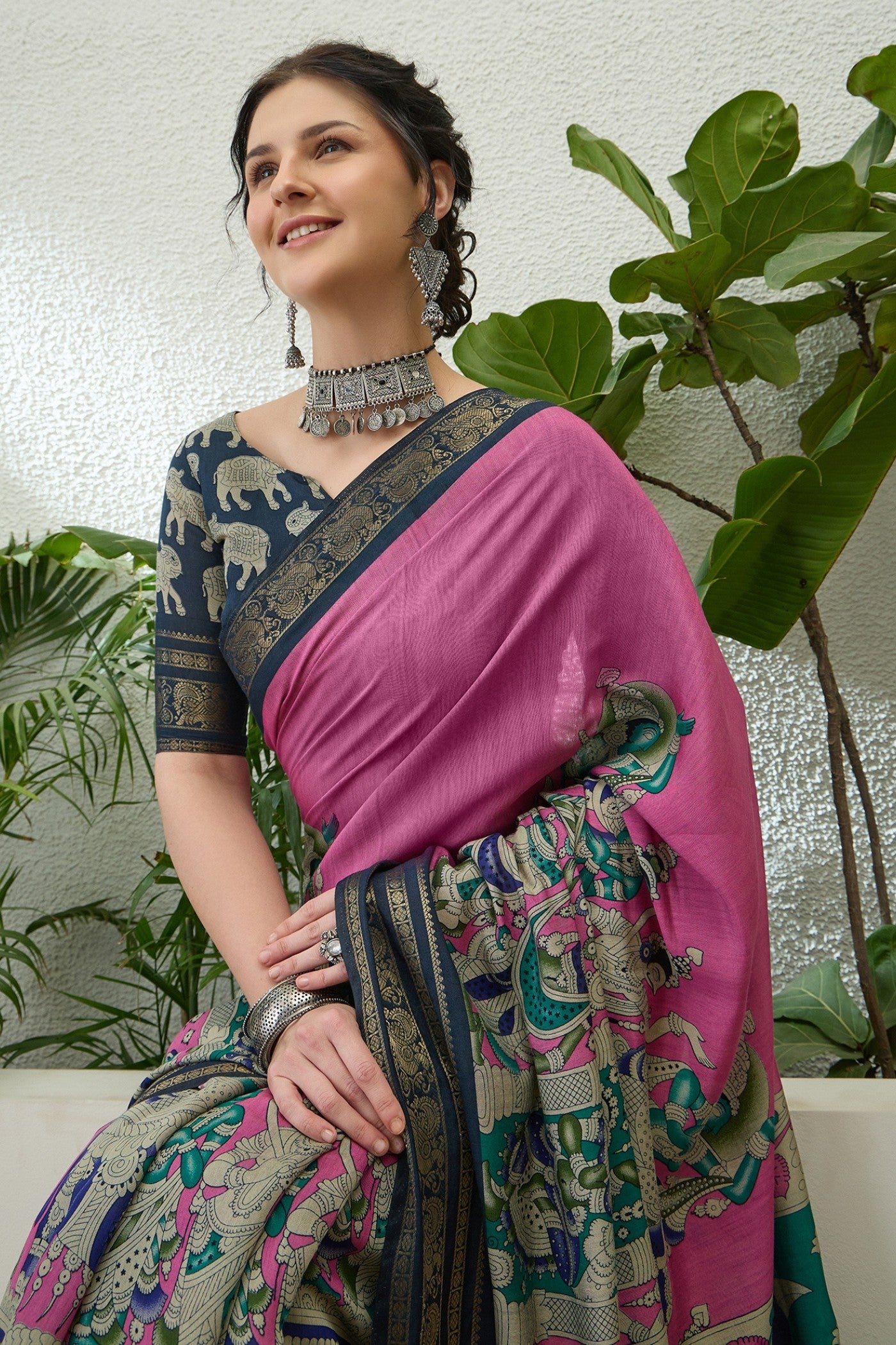 MySilkLove Lotus Pink Printed Cotton Saree