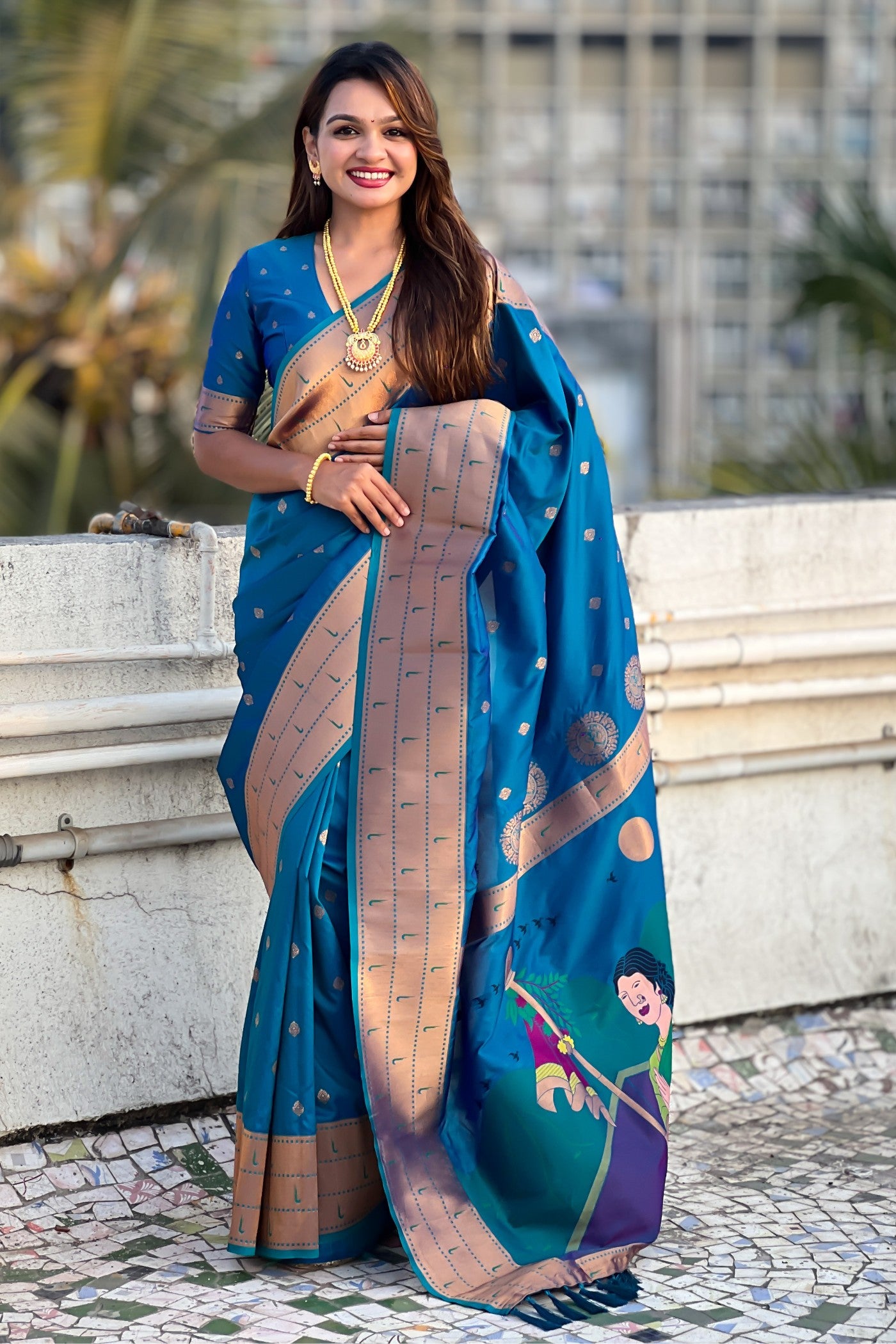 Buy MySilkLove Matisse Blue Woven Paithani Saree Online