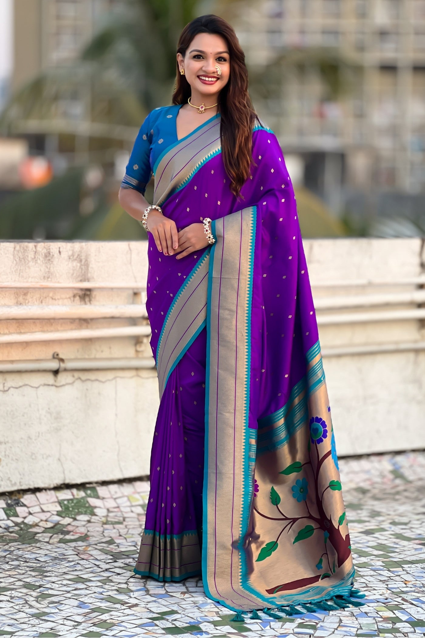 Buy MySilkLove Violet Purple Zari Woven Paithani Saree Online