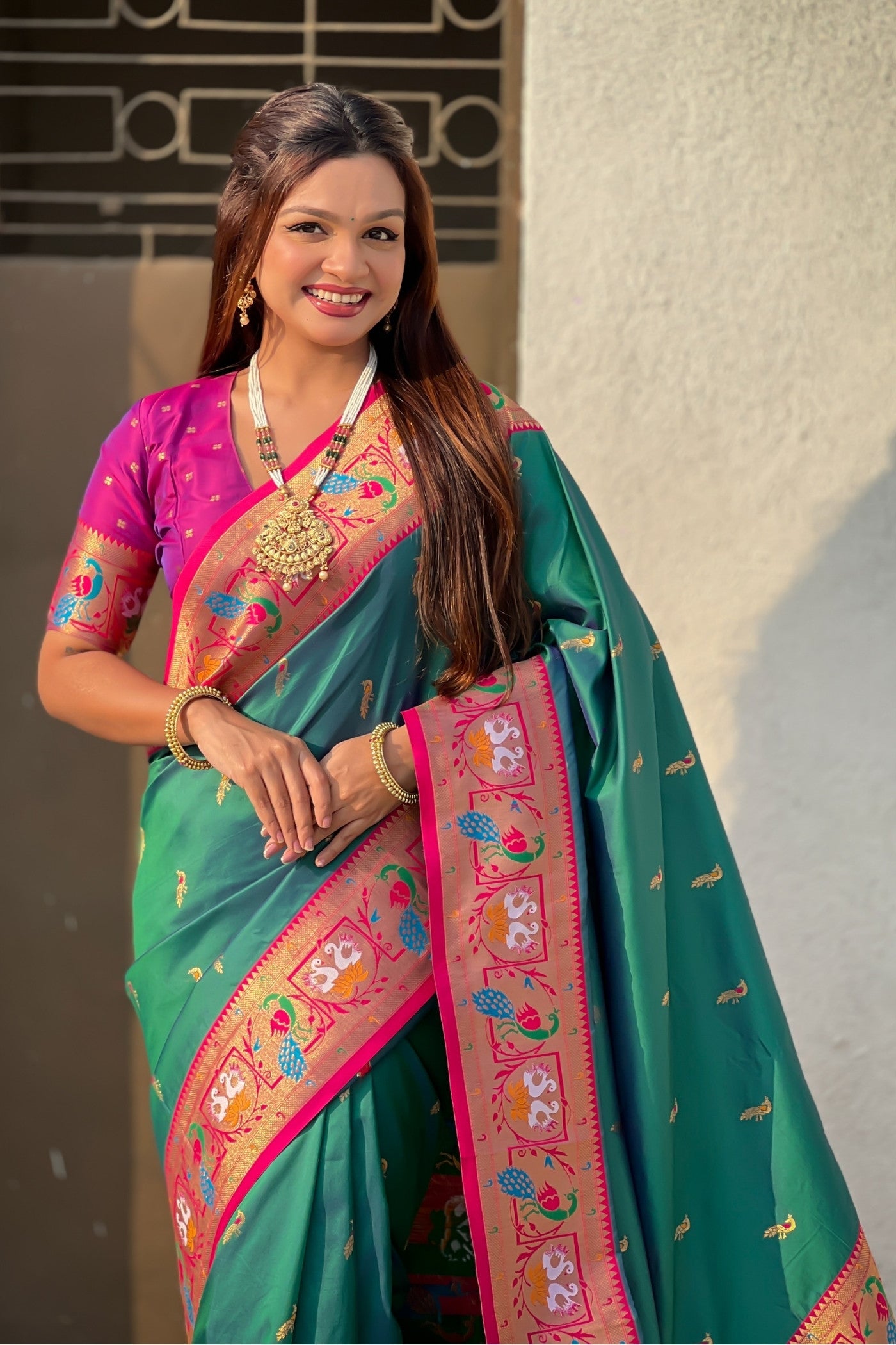 MySilkLove Forest Green Zari Woven Paithani Saree