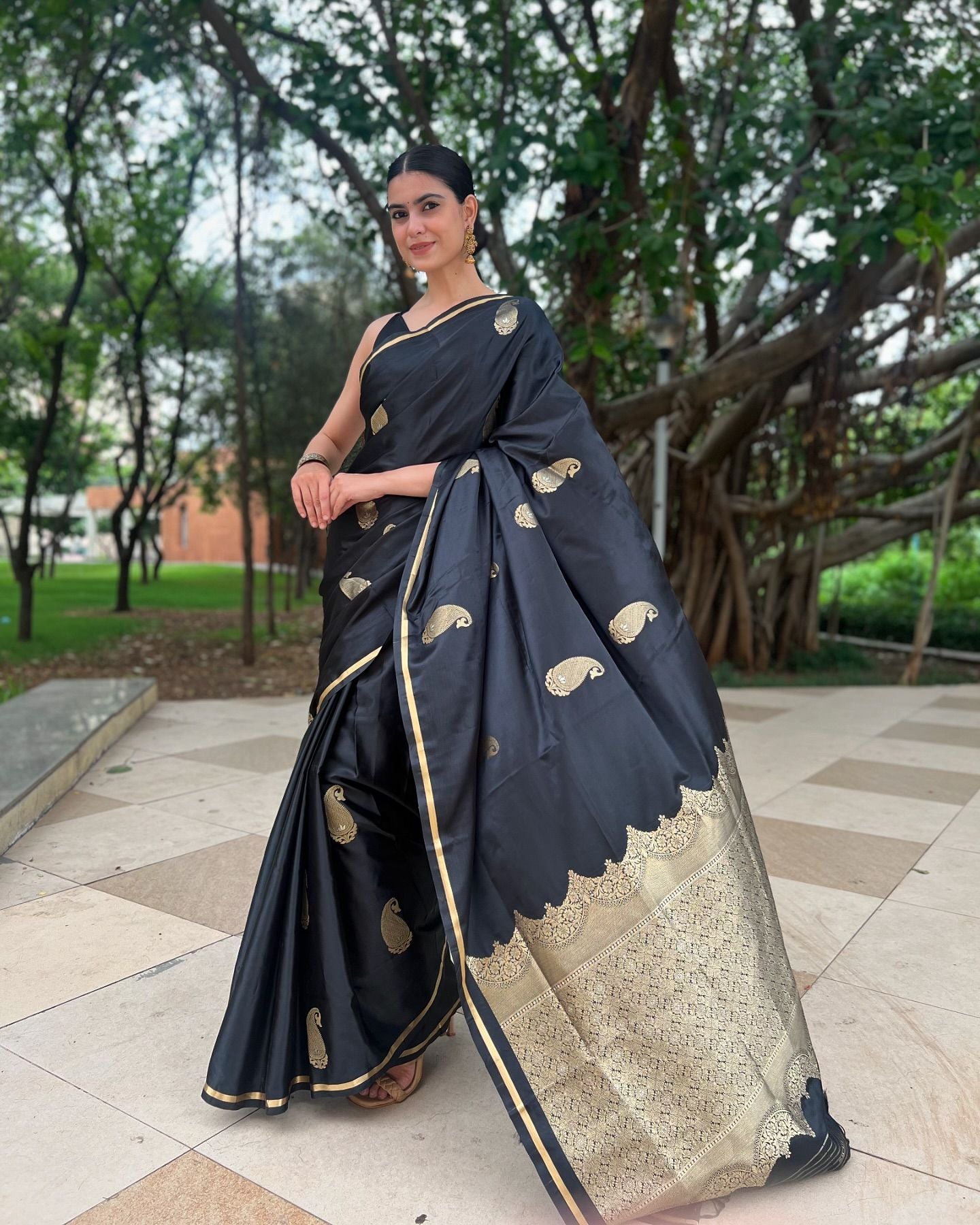 Buy MySilkLove Onyx Black Banarasi Satin Saree Online