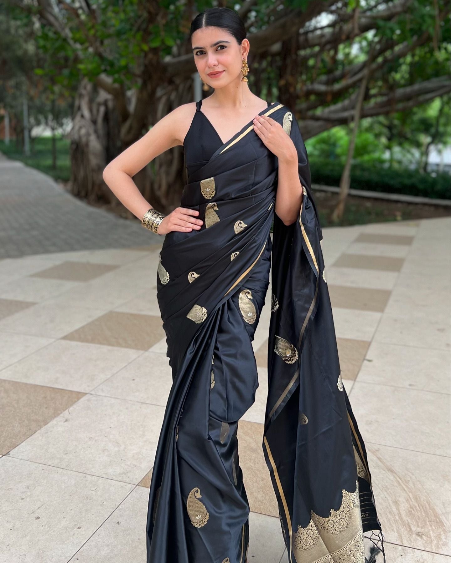 MySilkLove Onyx Black Banarasi Satin Saree