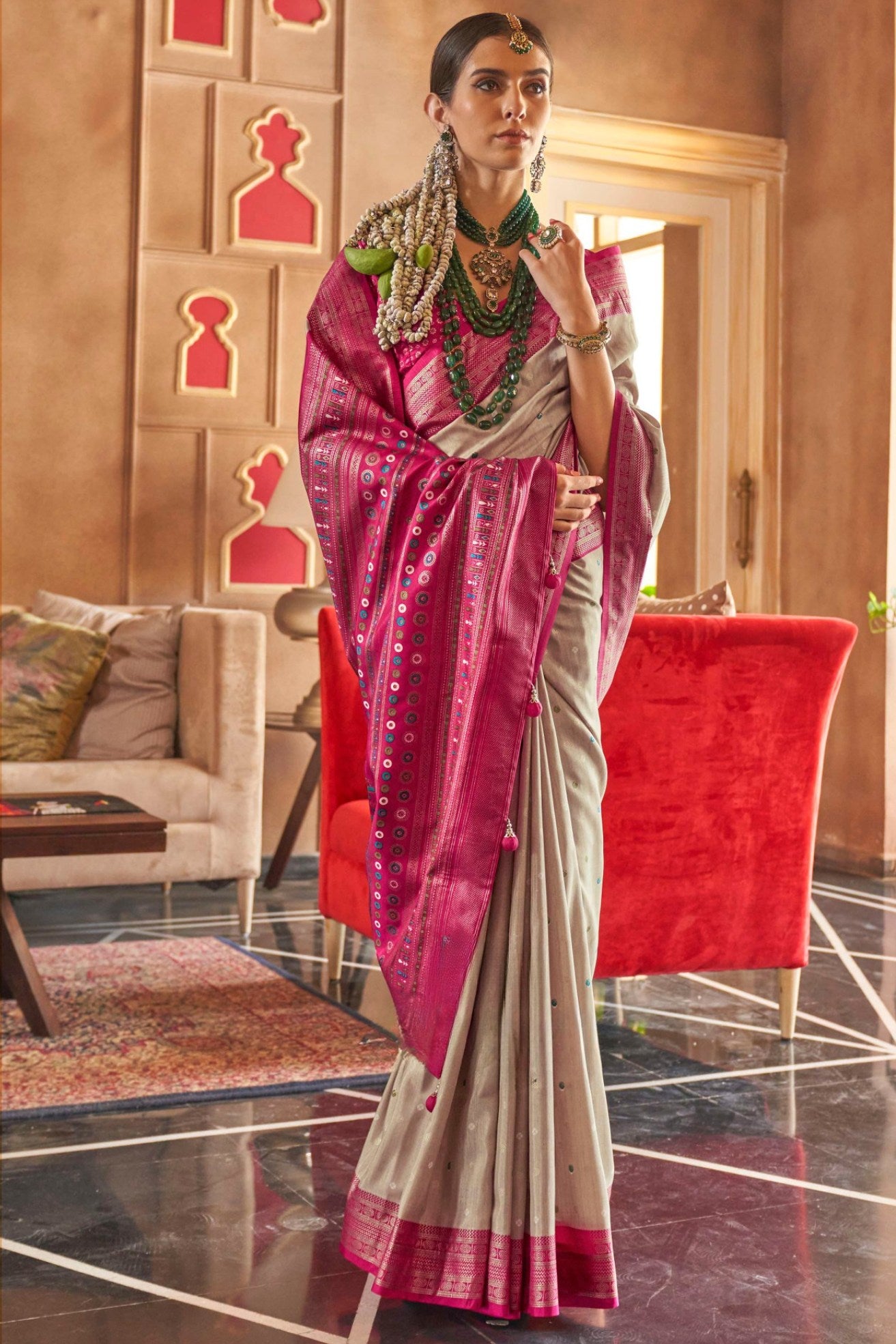 Buy MySilkLove Butter Cream Printed Patola Saree Online