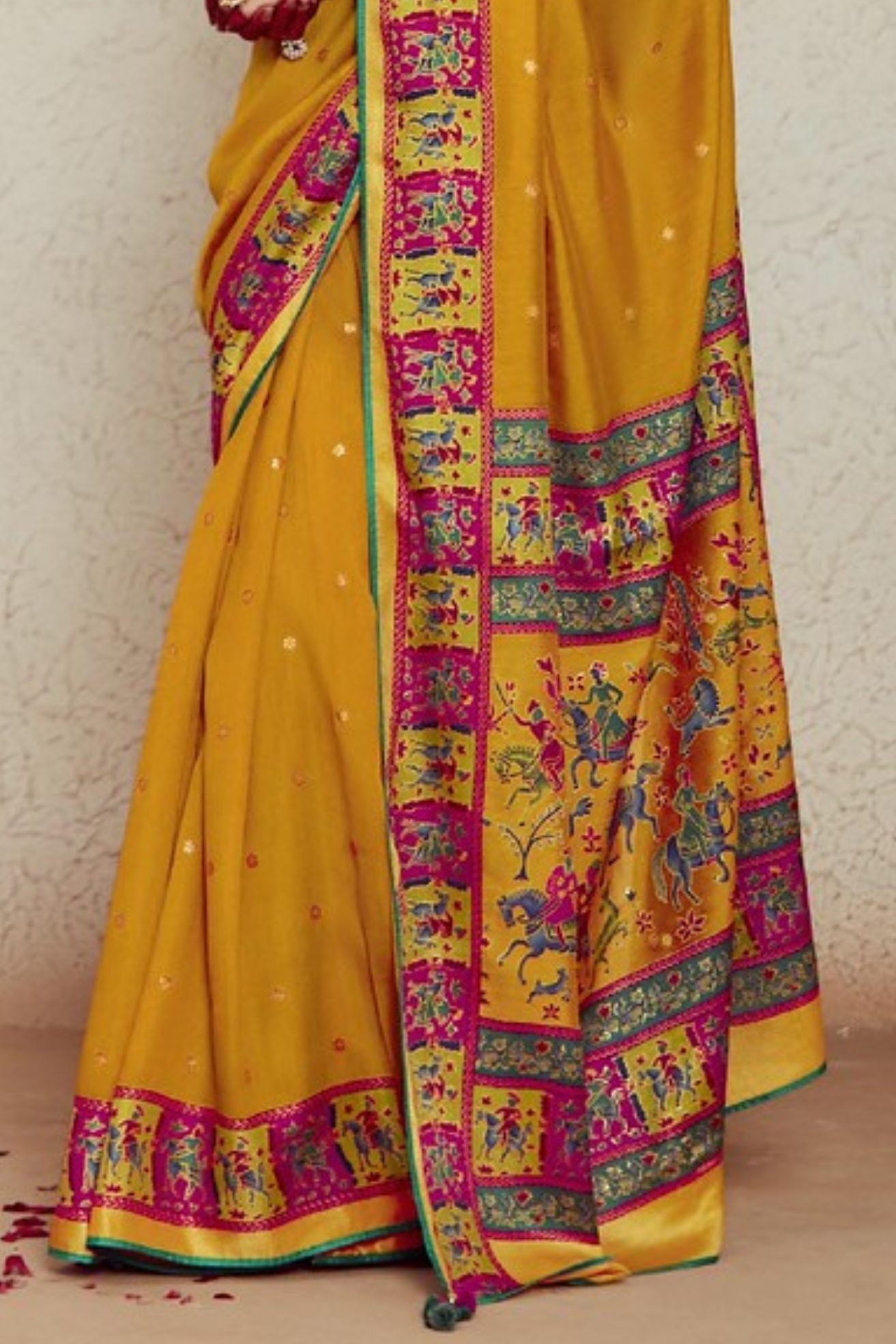 Buy MySilkLove Meteor Yellow Printed Brasso Soft Silk Saree Online